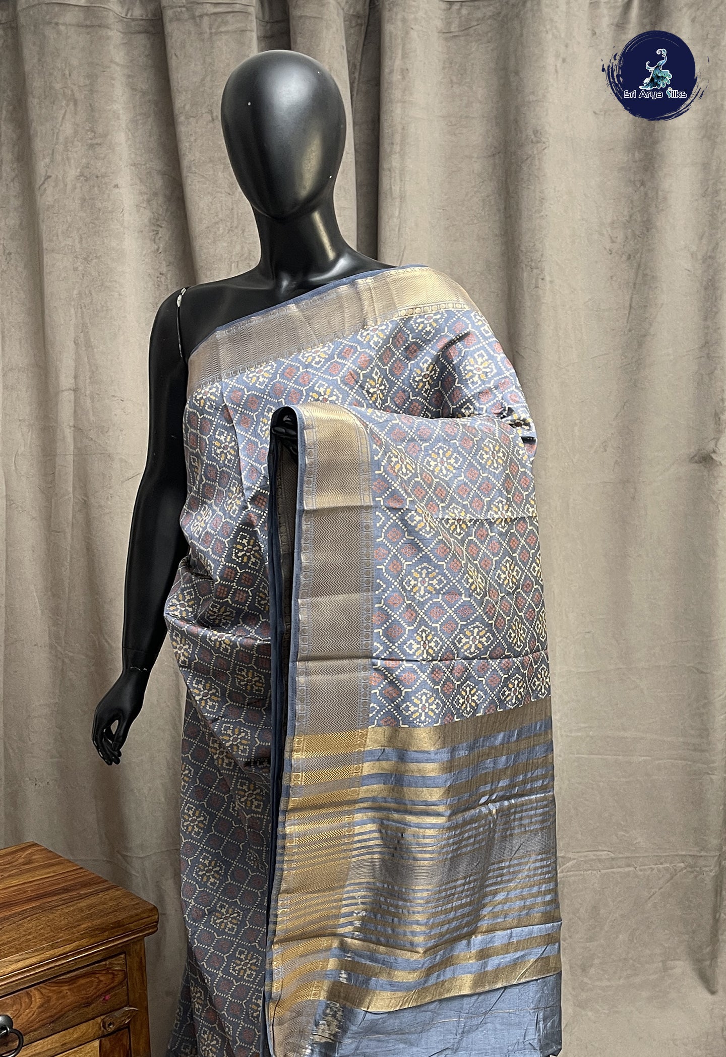 Grey Semi Tussar Saree With Patola Pattern