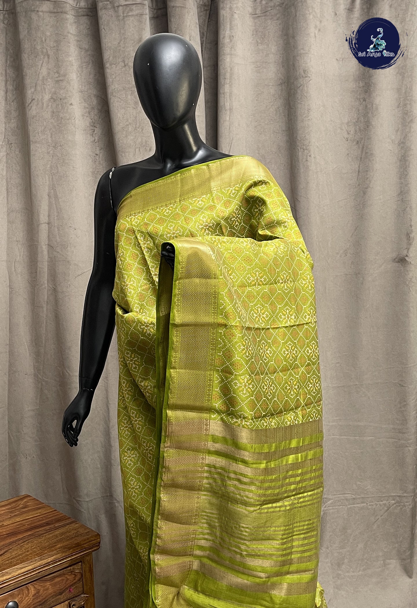 Light Green Semi Tussar Saree With Patola Pattern