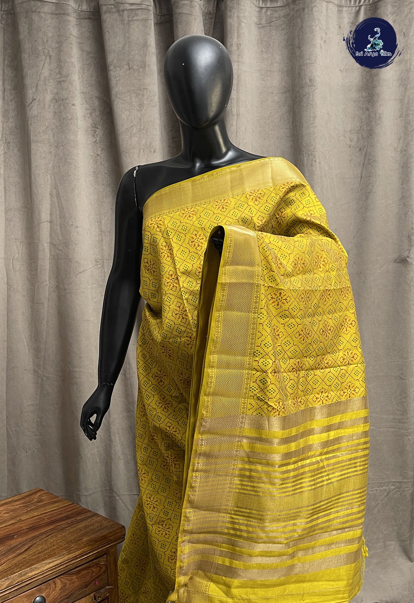 Yellow Semi Tussar Saree With Patola Pattern