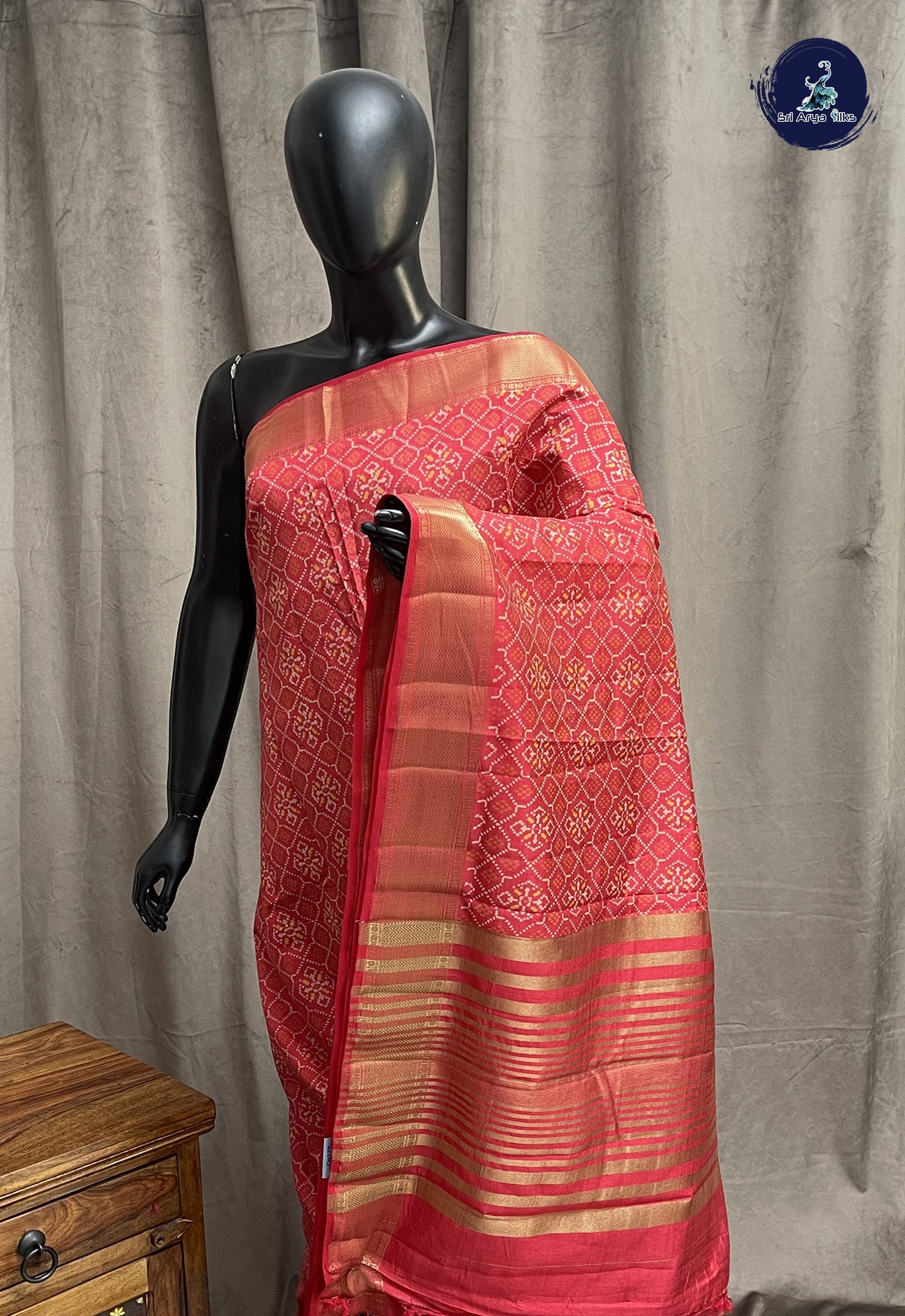 Red Semi Tussar Saree With Patola Pattern