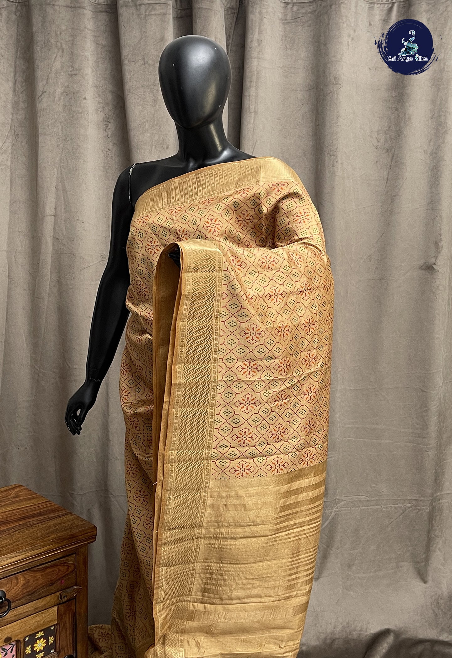 Golden Mustard Semi Tussar Saree With Patola Pattern