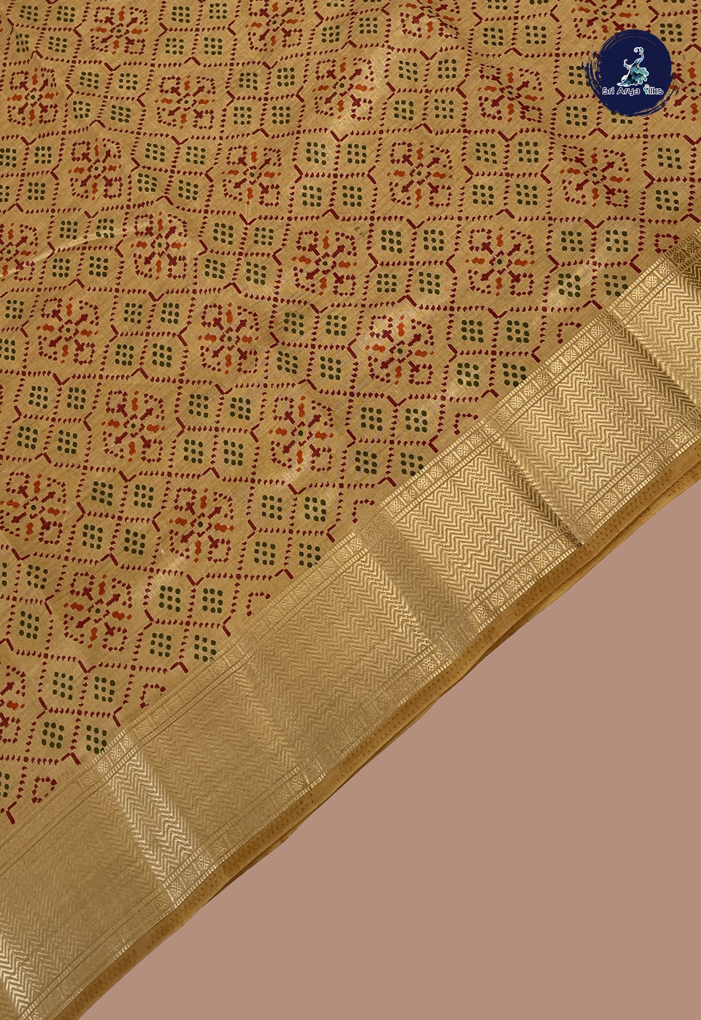Golden Mustard Semi Tussar Saree With Patola Pattern