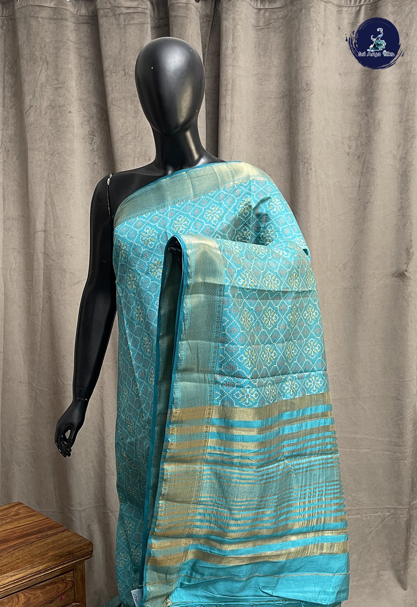 Blue Semi Tussar Saree With Patola Pattern