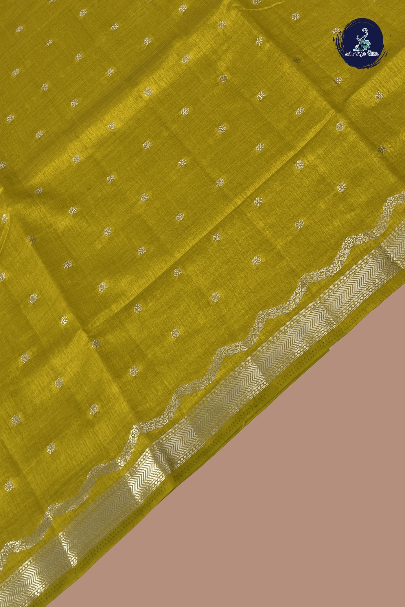 Mustard Yellow Semi Tussar Saree With Zari Buttas Pattern