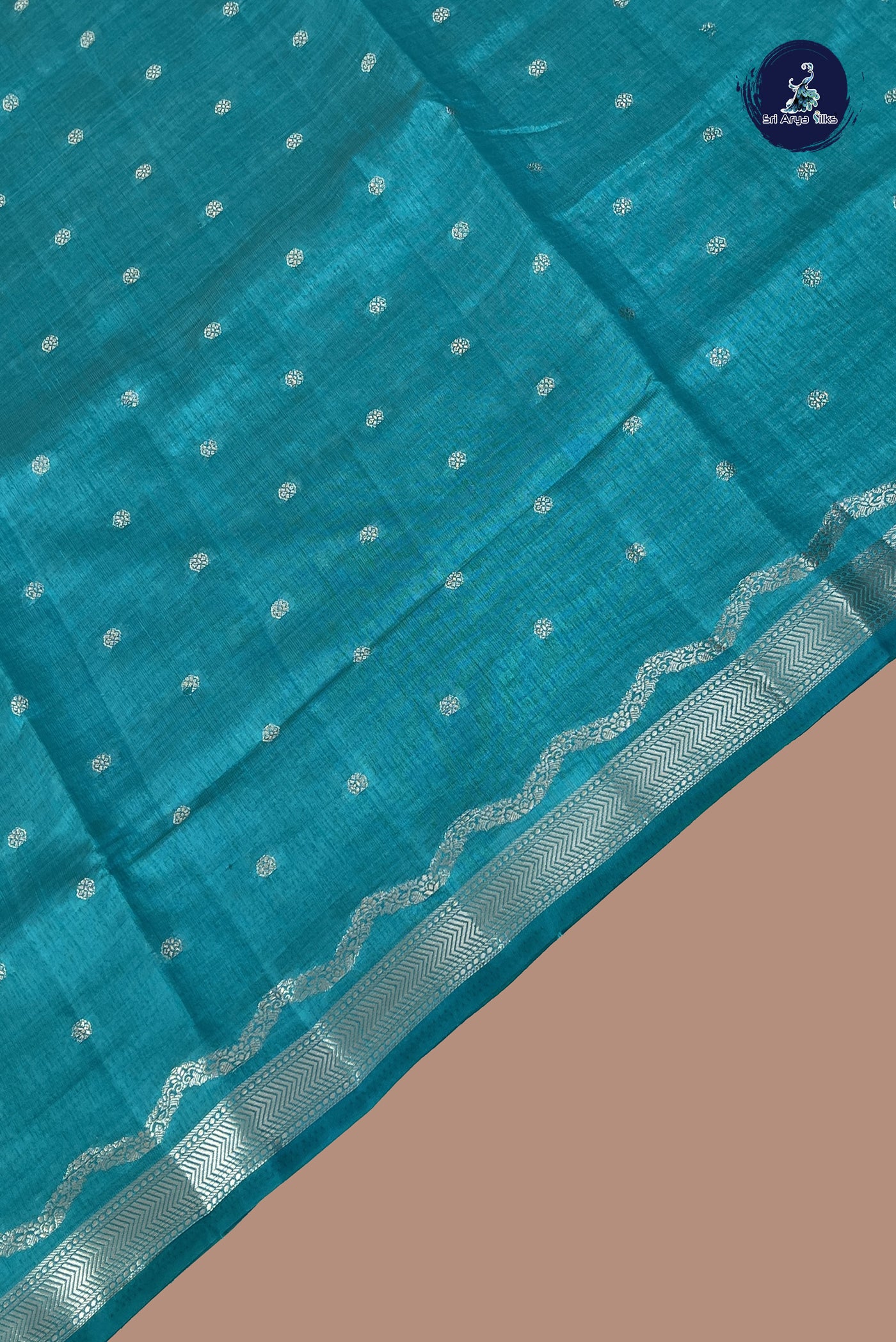 Teal Blue Semi Tussar Saree With Zari Buttas Pattern