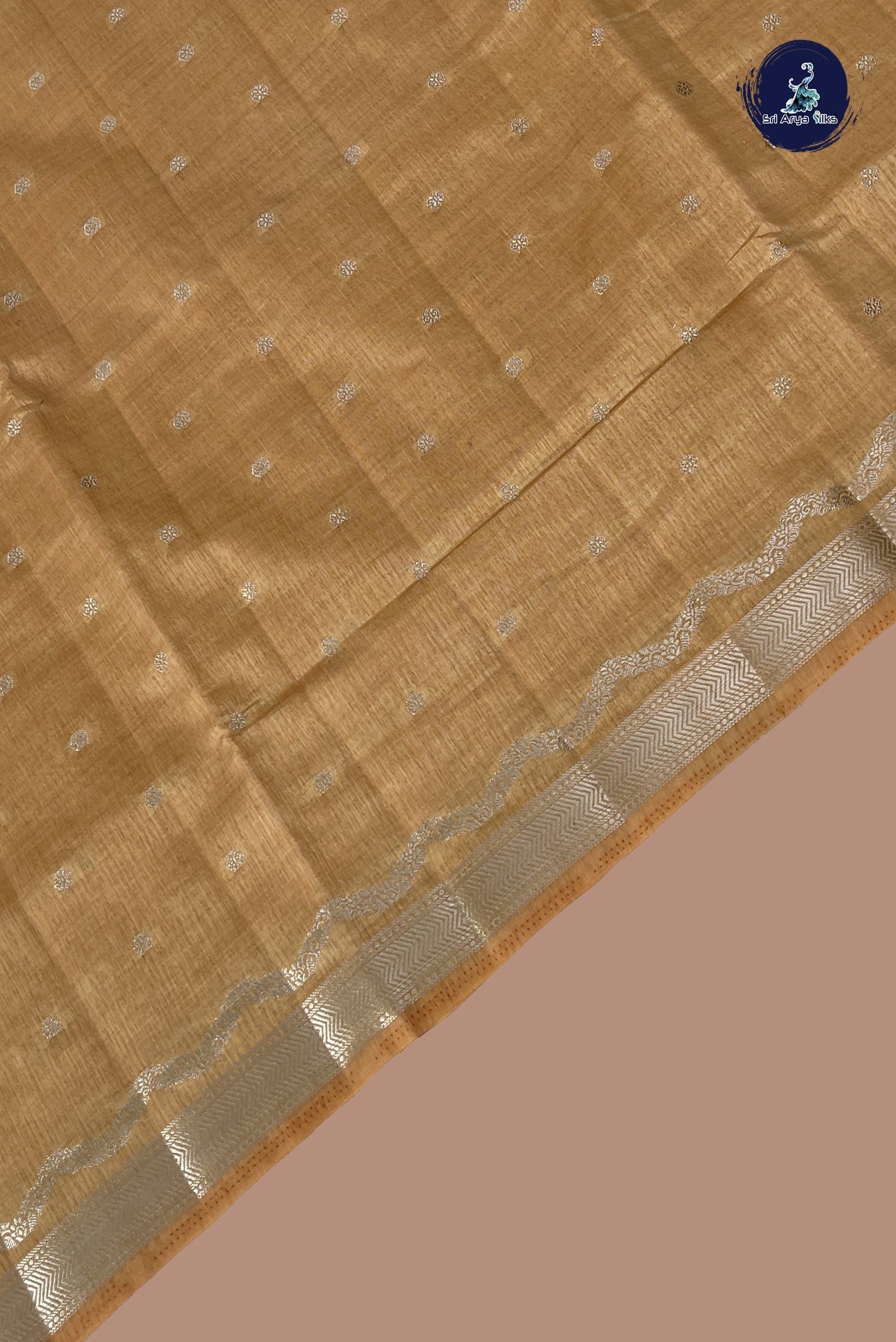 Beige Pink Semi Tussar Saree With Zari Buttas Pattern