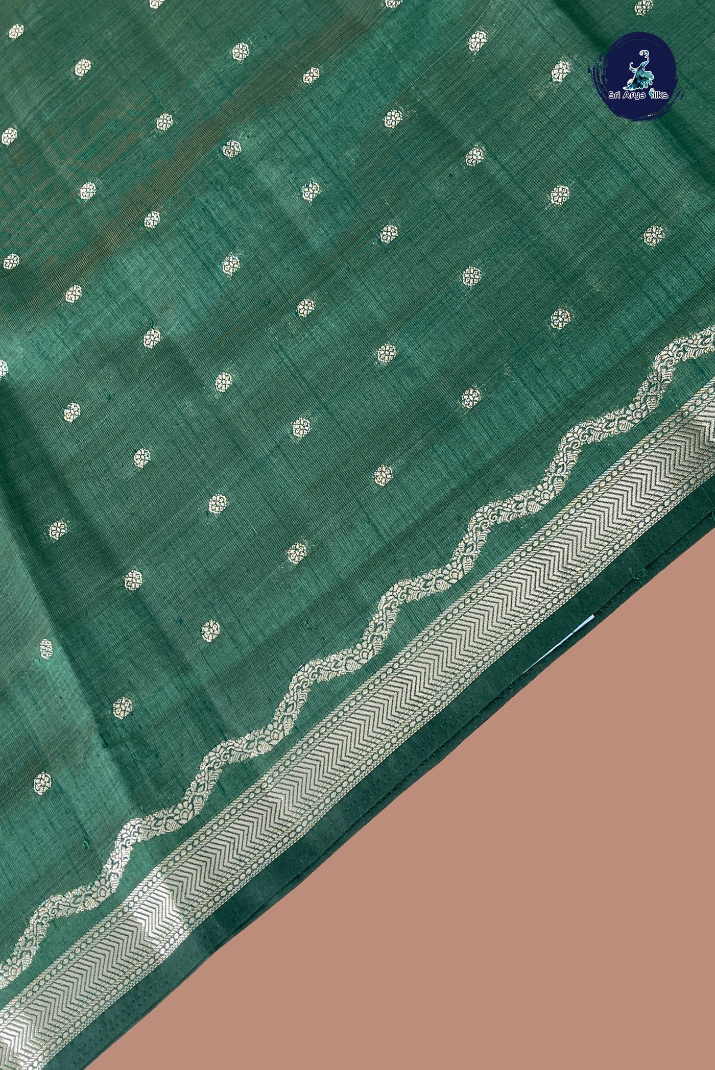 Dark Green Semi Tussar Saree With Zari Buttas Pattern