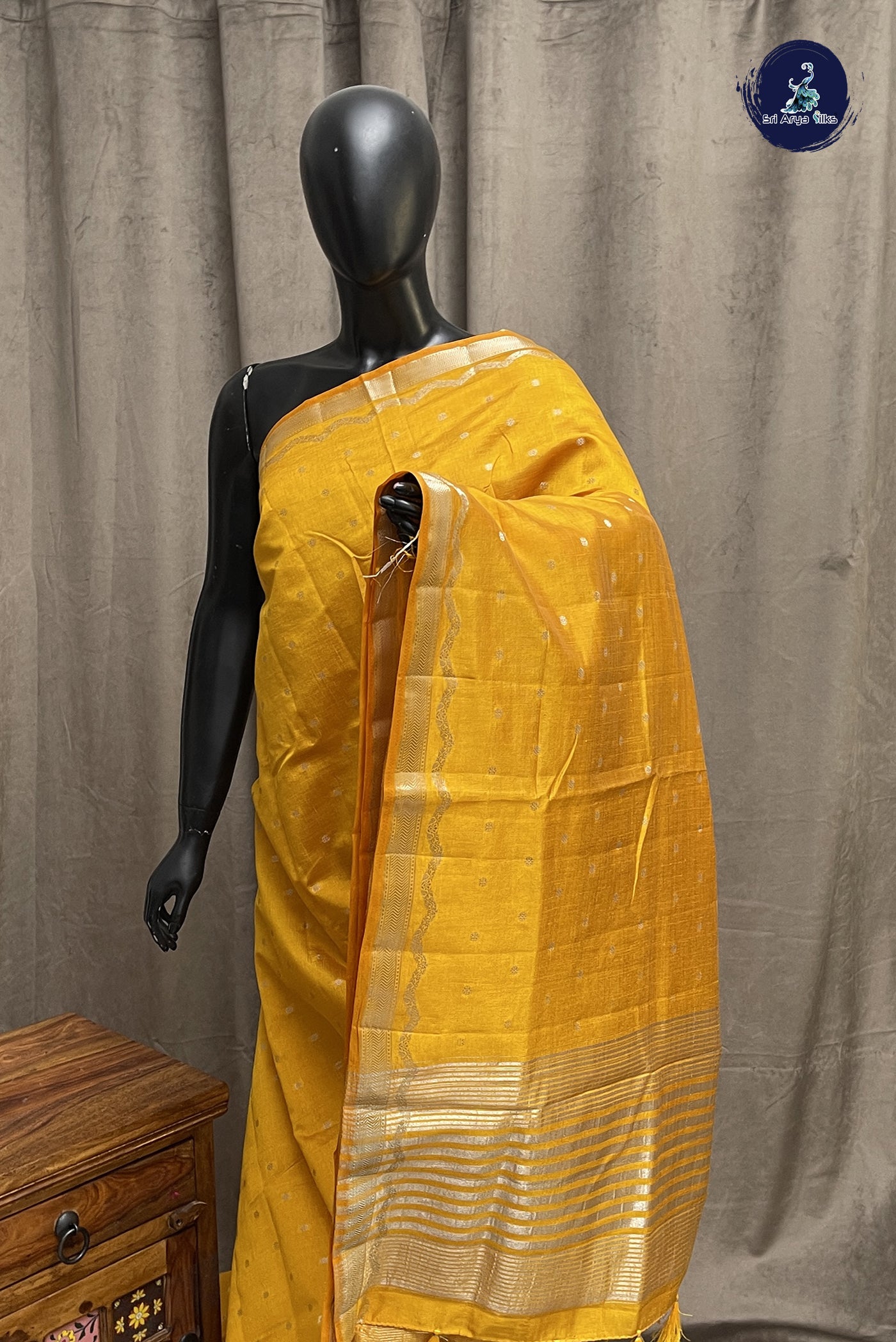 Yellow Semi Tussar Saree With Zari Buttas Pattern
