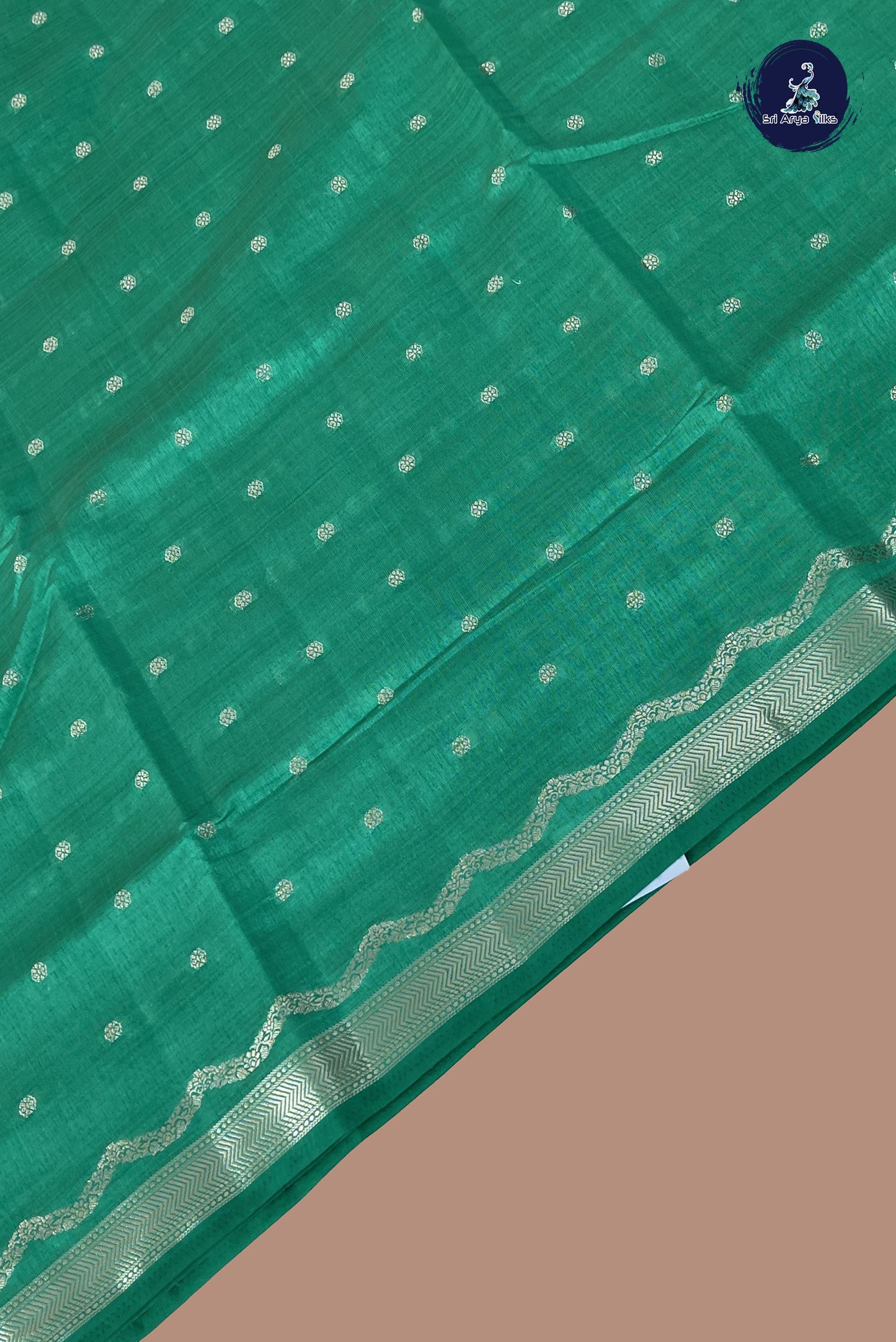 Teal Semi Tussar Saree With Zari Buttas Pattern