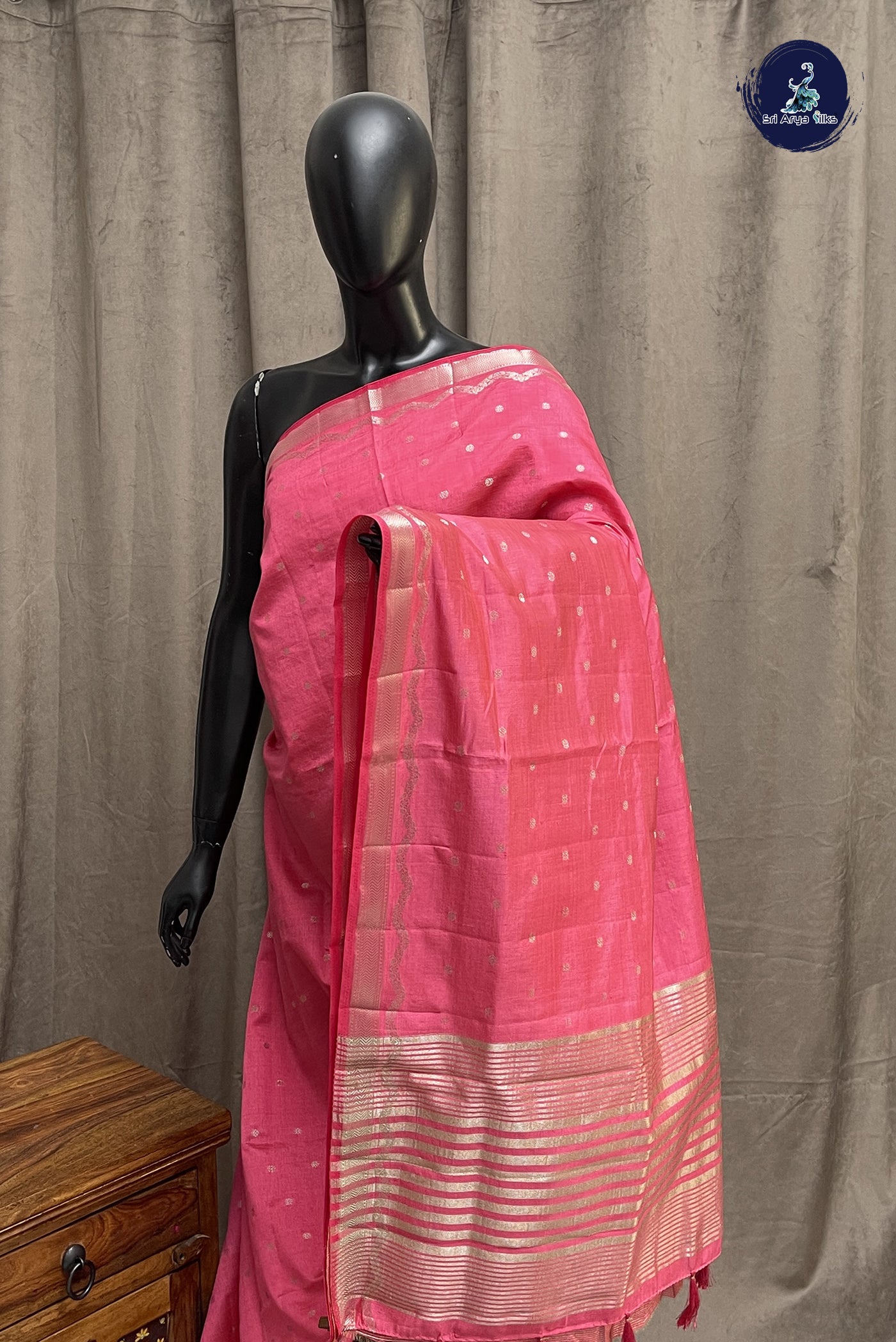 Pink Semi Tussar Saree With Zari Buttas Pattern