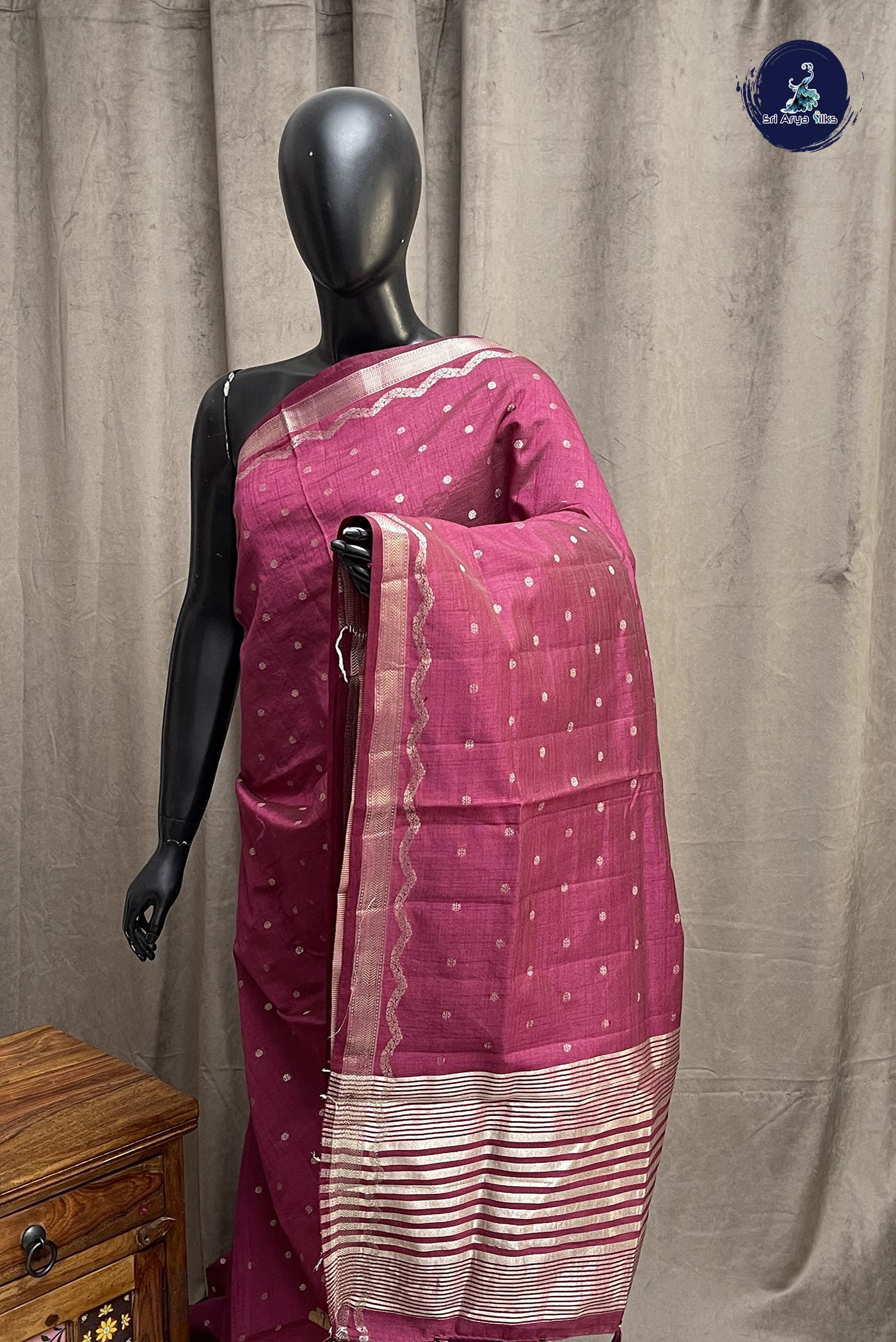 Burgundy Semi Tussar Saree With Zari Buttas Pattern