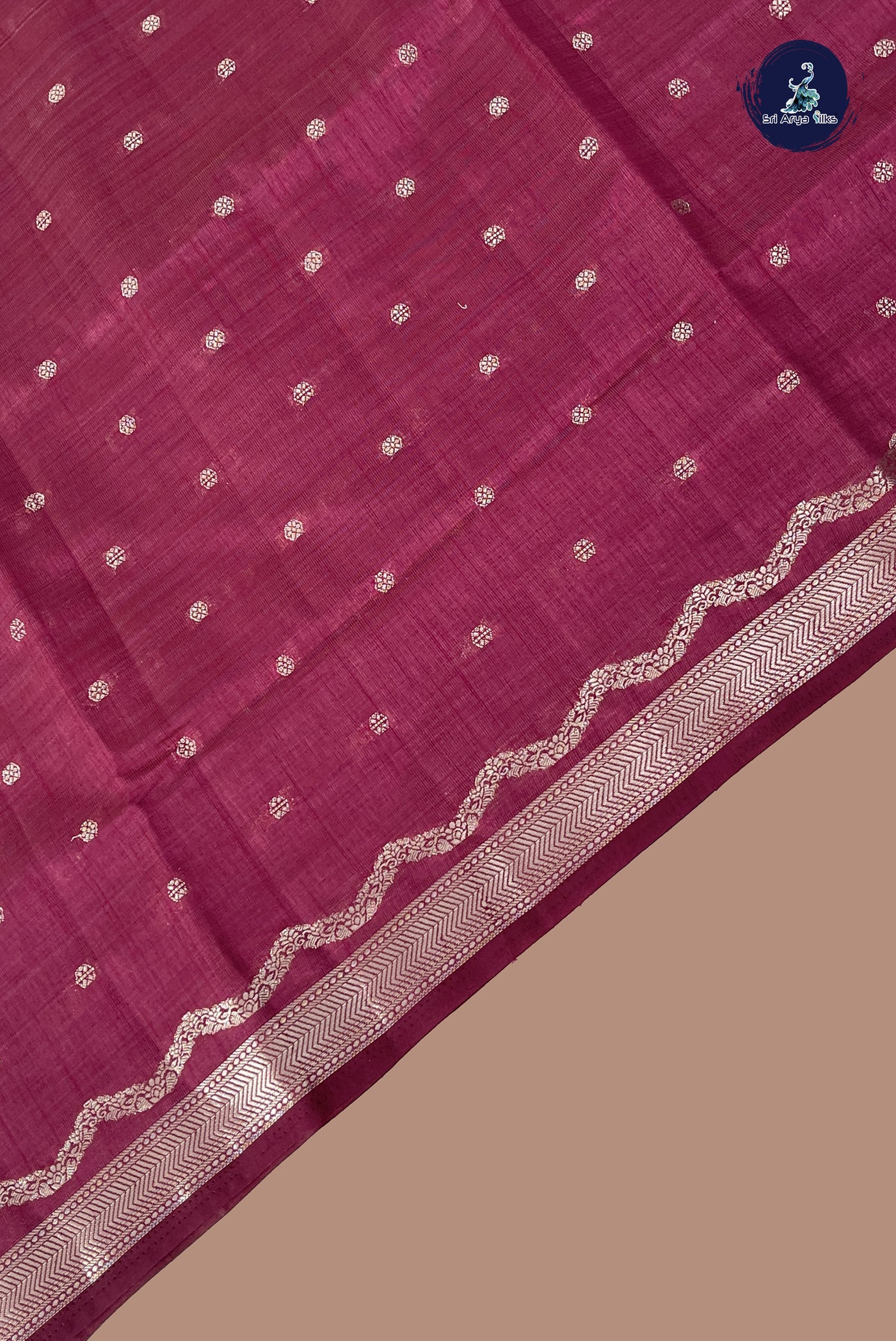 Burgundy Semi Tussar Saree With Zari Buttas Pattern