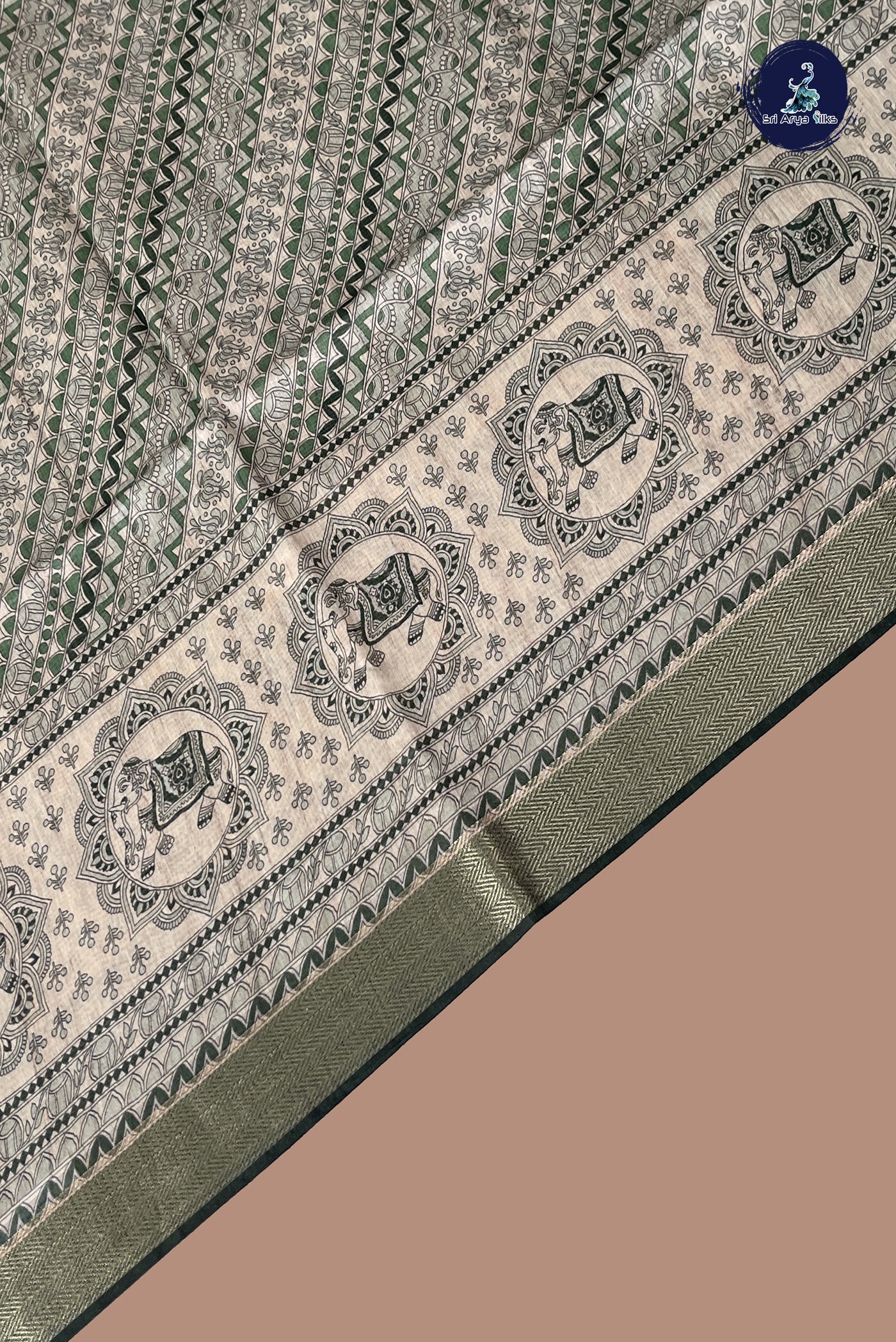 Beige Semi Chanderi Saree With Printed Pattern