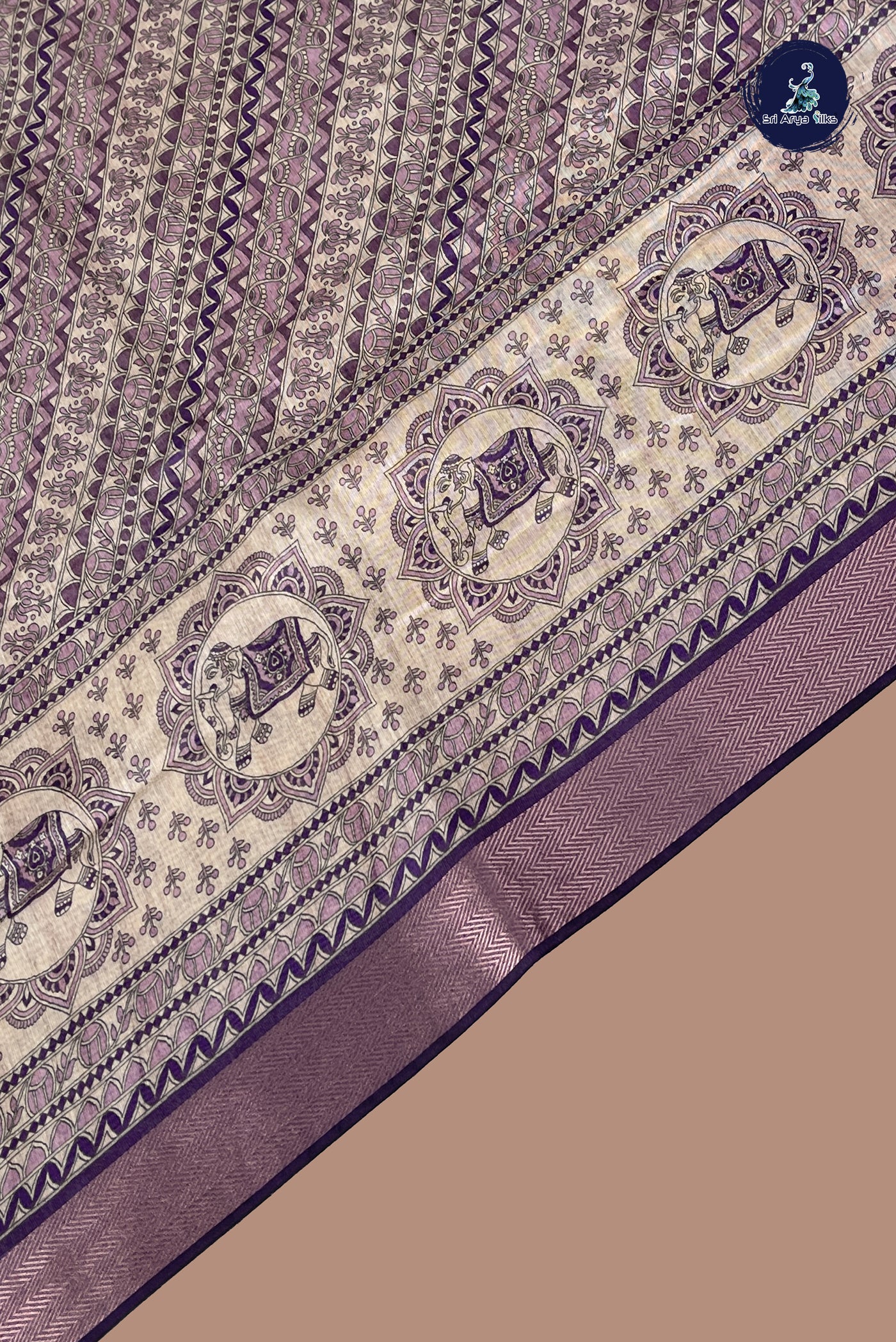 Beige Semi Chanderi Saree With Printed Pattern