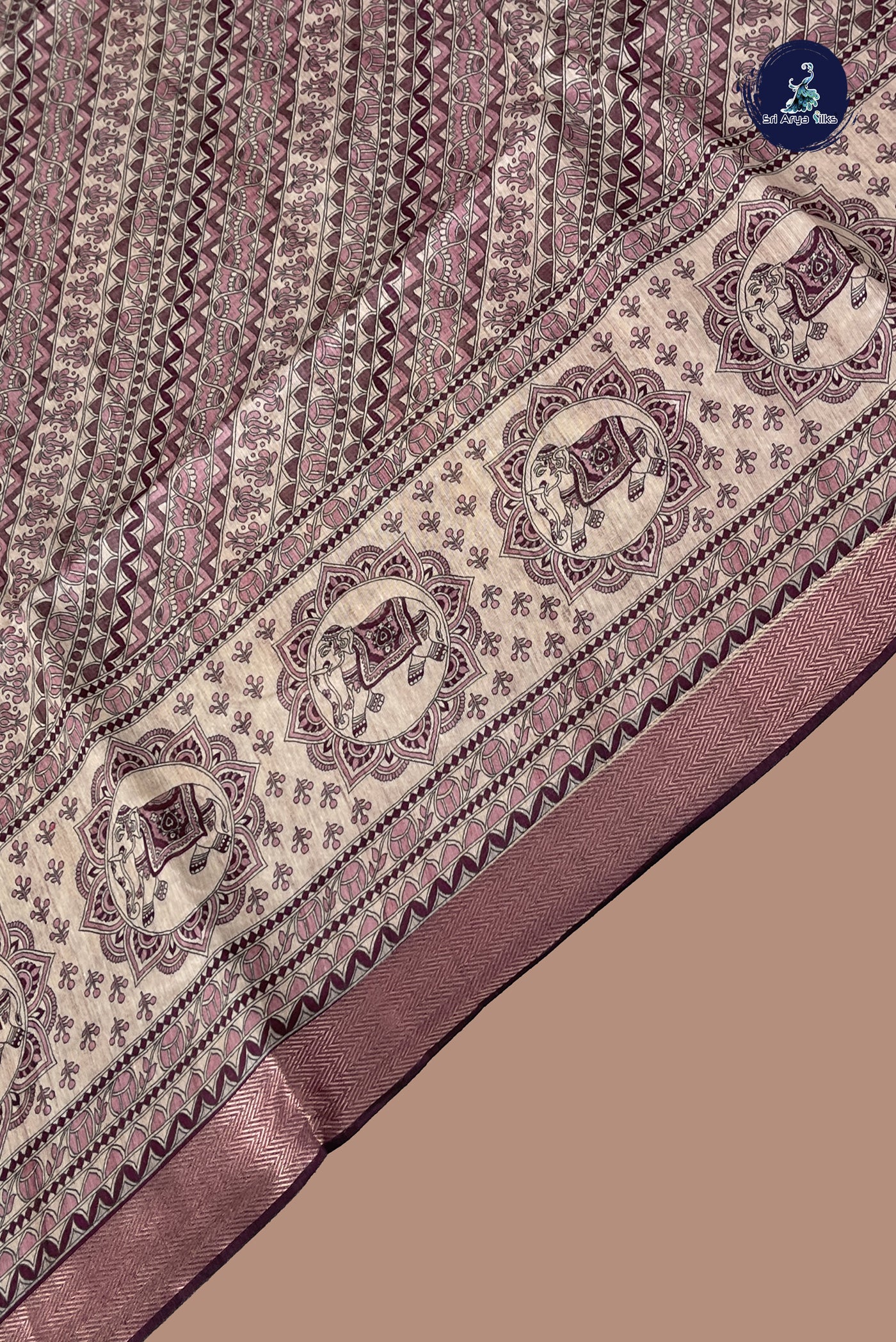 Beige Semi Chanderi Saree With Printed Pattern