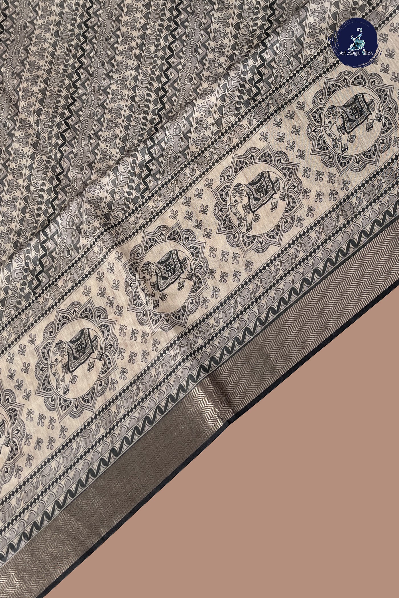 Beige Semi Chanderi Saree With Printed Pattern