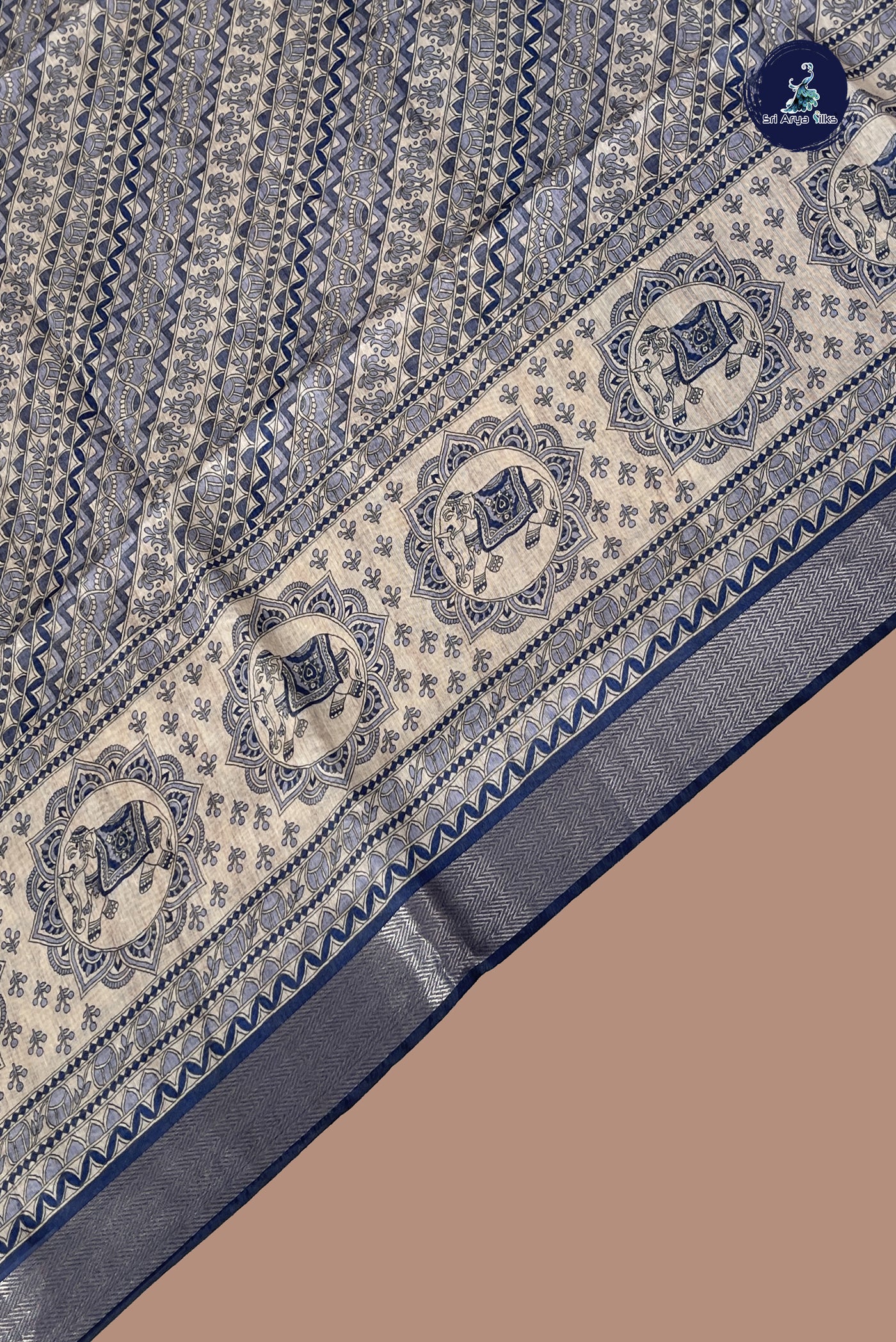 Beige Semi Chanderi Saree With Printed Pattern