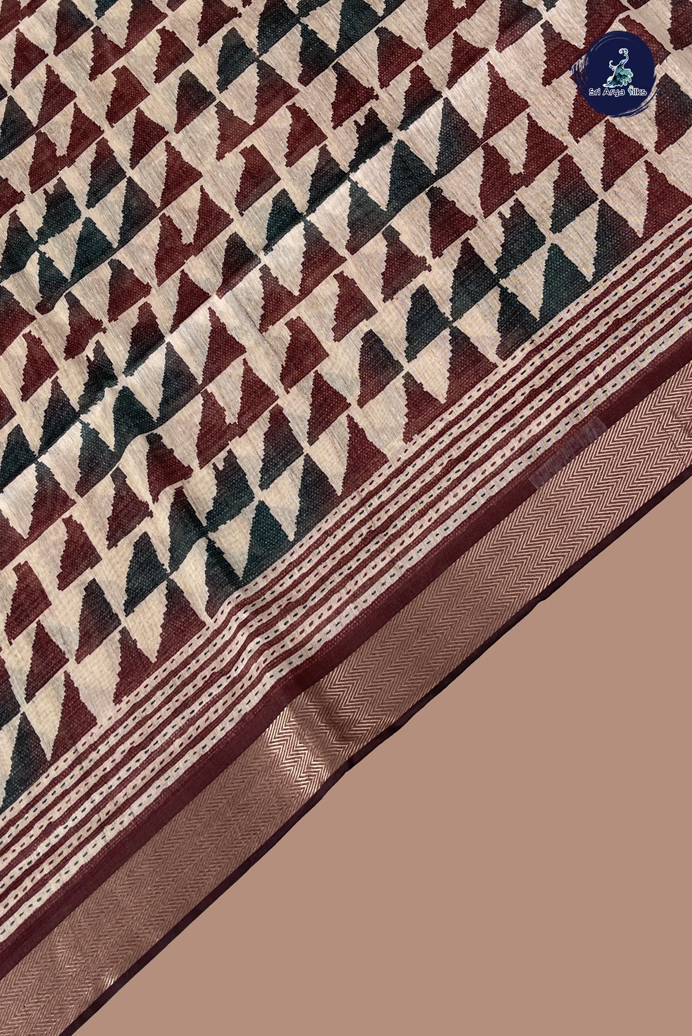 Beige Semi Chanderi Saree With Printed Pattern