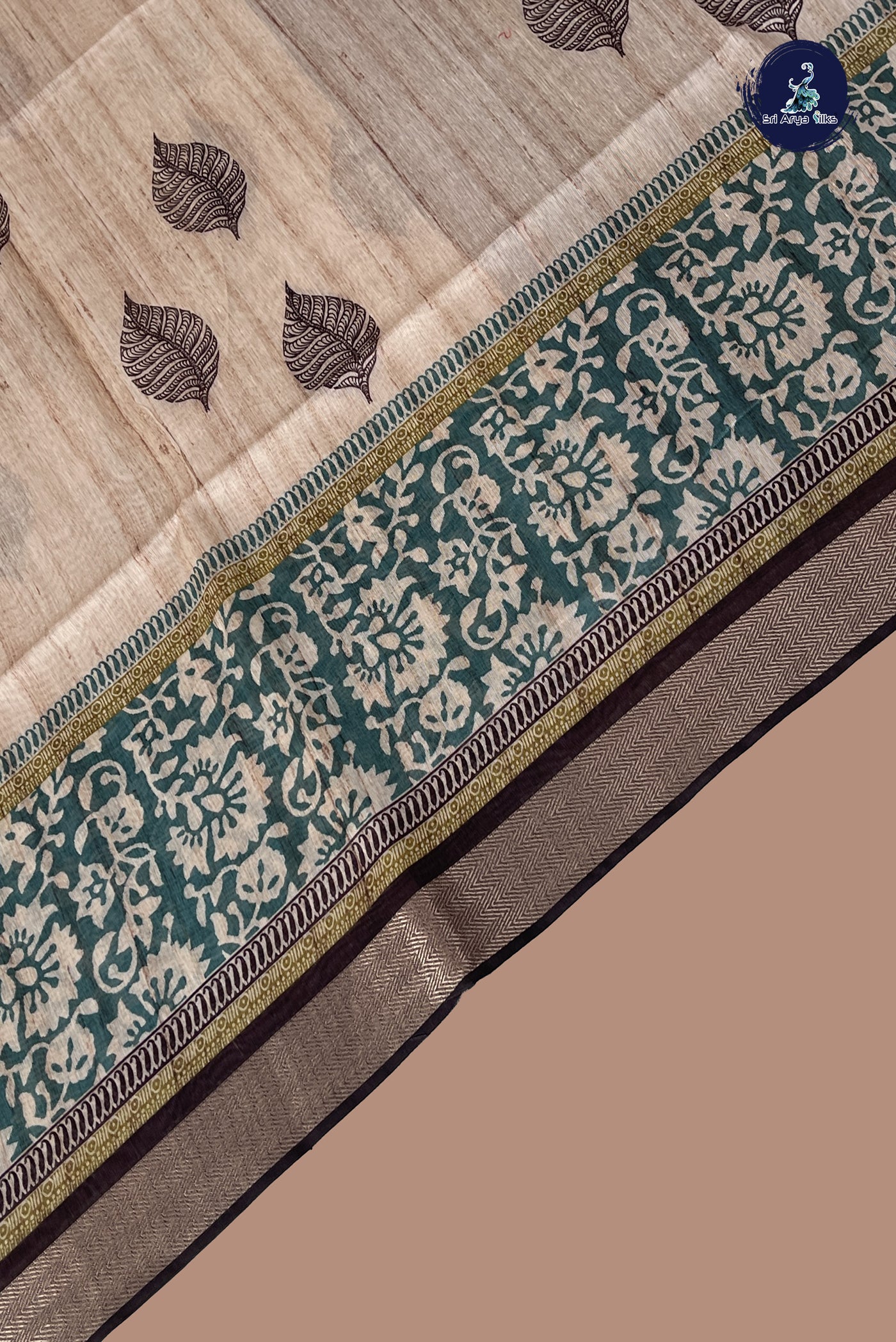 Beige Semi Chanderi Saree With Printed Pattern