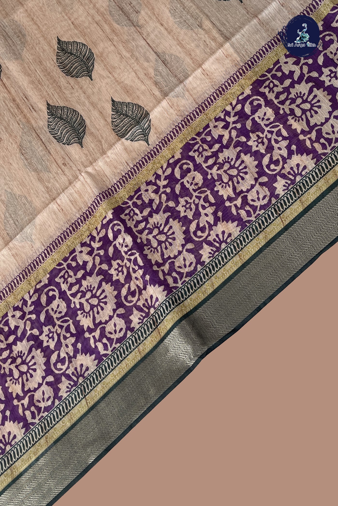 Beige Semi Chanderi Saree With Printed Pattern