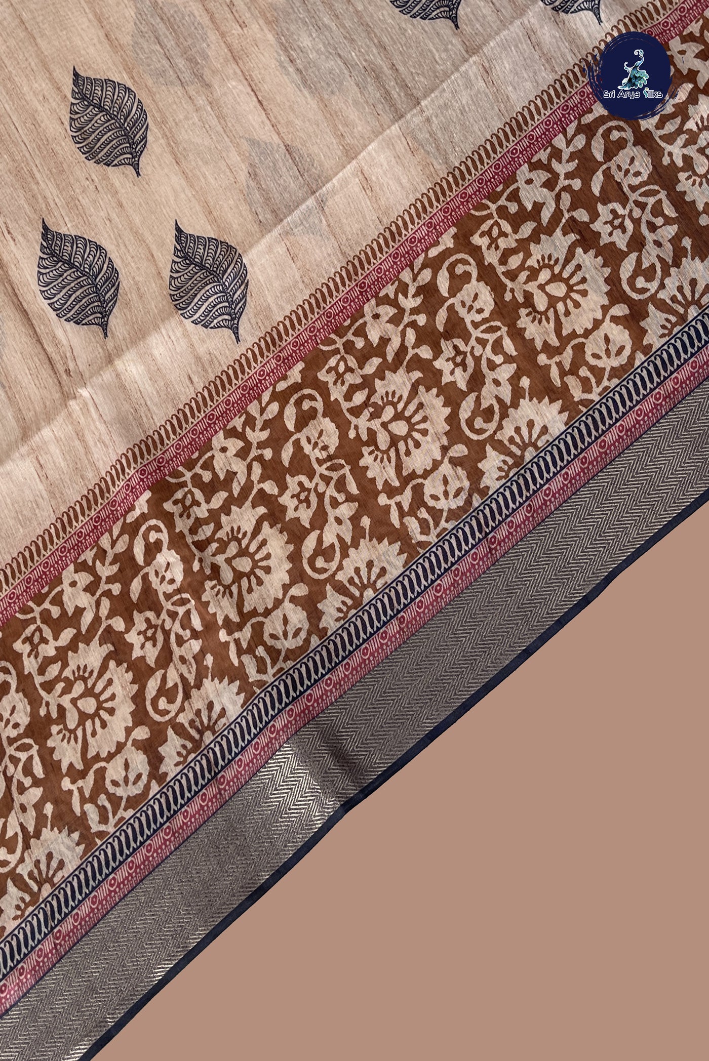 Beige Semi Chanderi Saree With Printed Pattern
