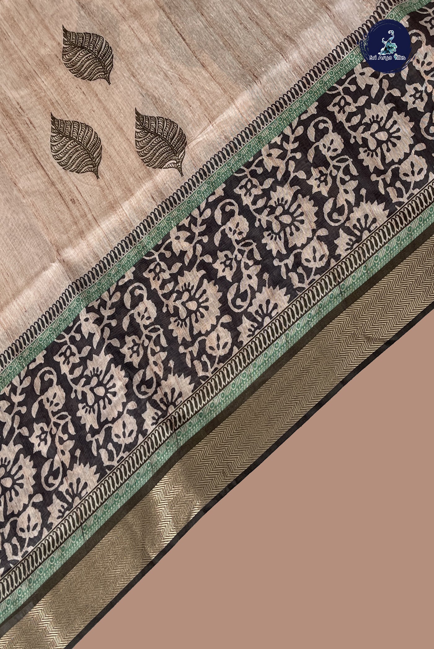 Beige Semi Chanderi Saree With Printed Pattern