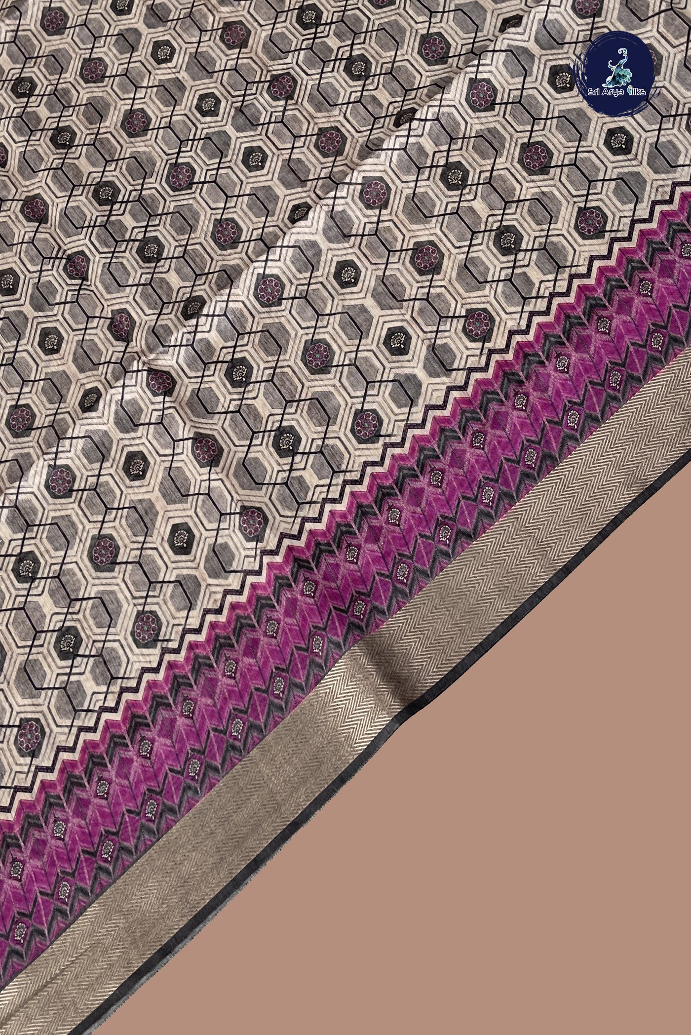 Chikku Shade Semi Chanderi Saree With Printed Pattern