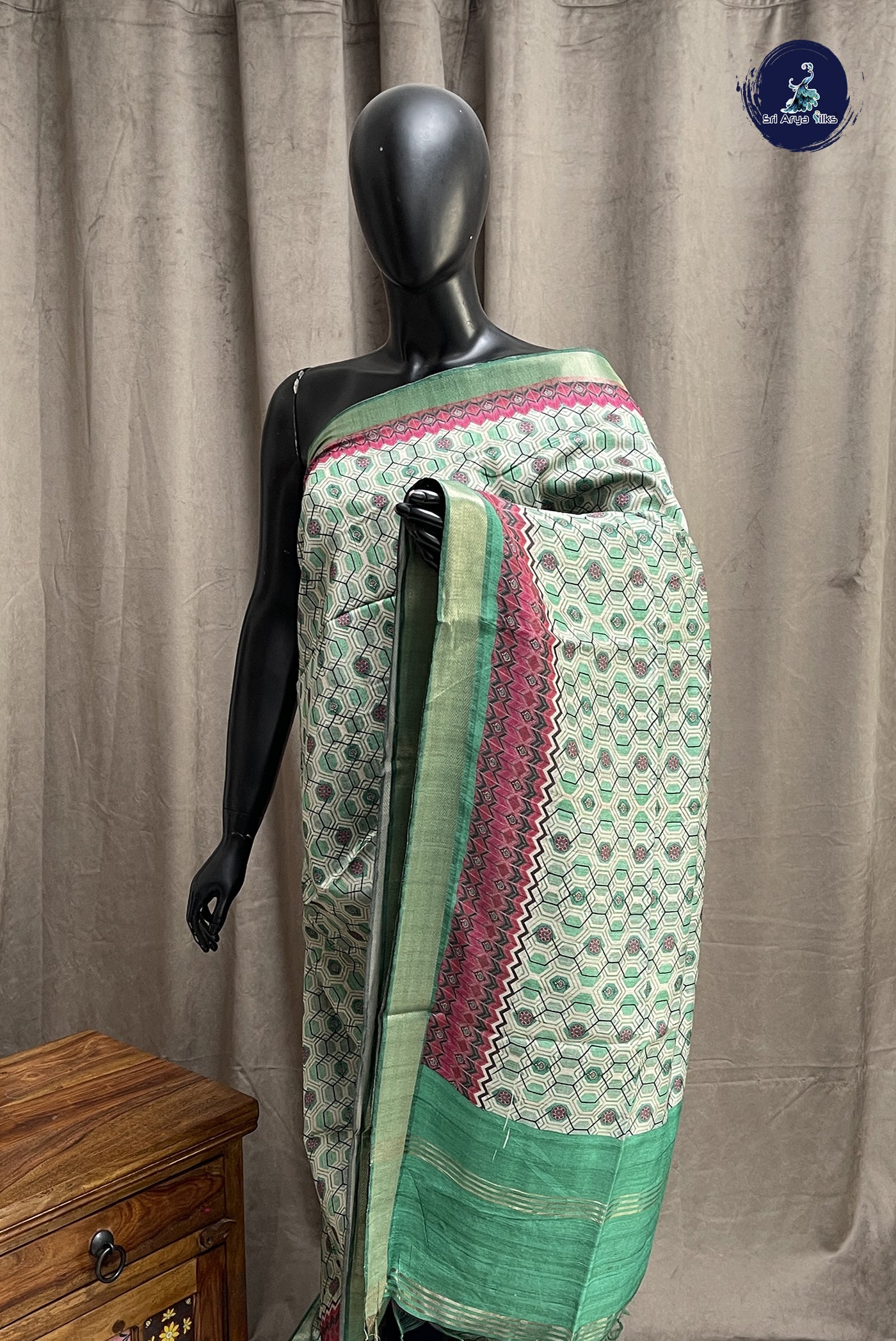 Chikku Shade Semi Chanderi Saree With Printed Pattern