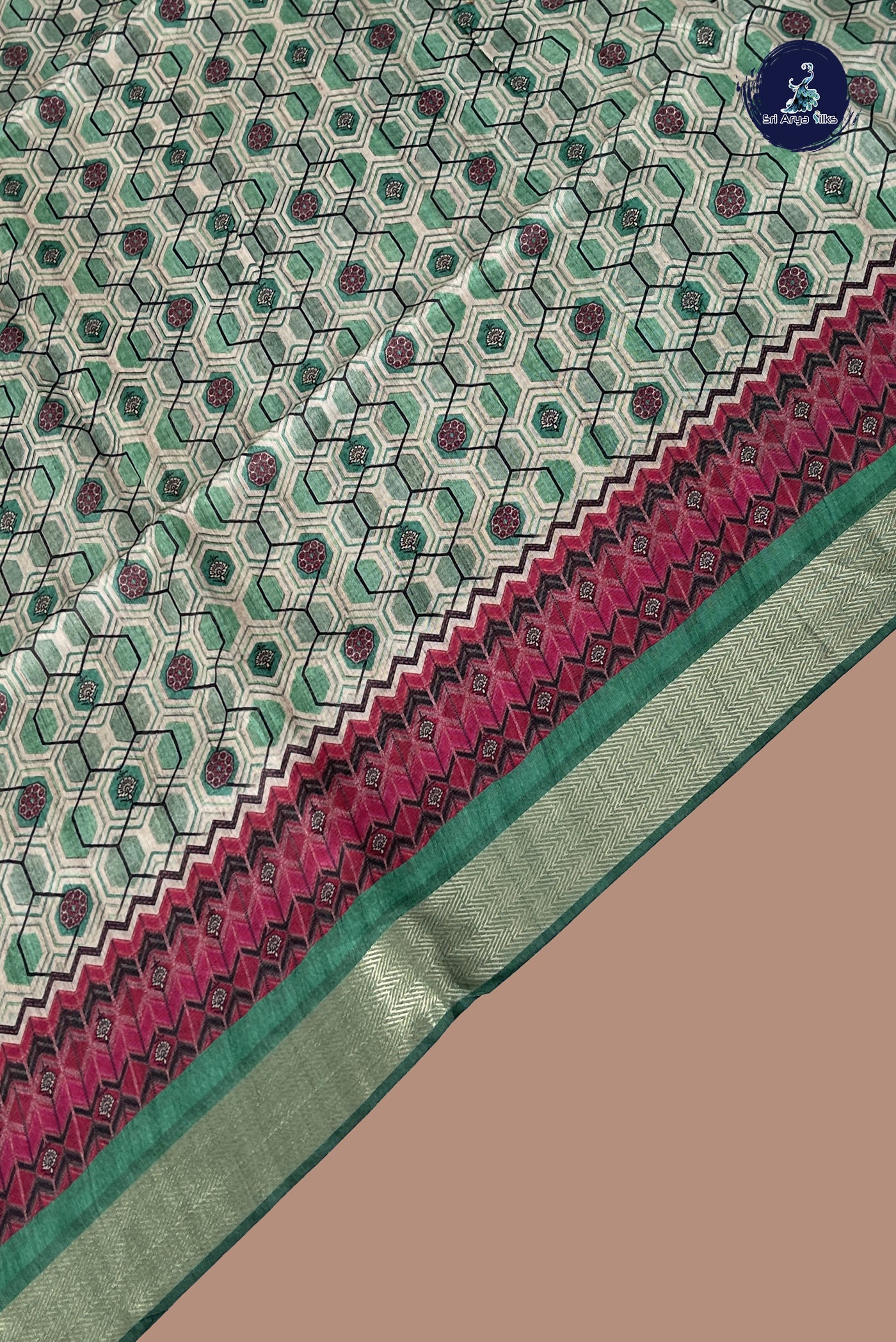 Chikku Shade Semi Chanderi Saree With Printed Pattern
