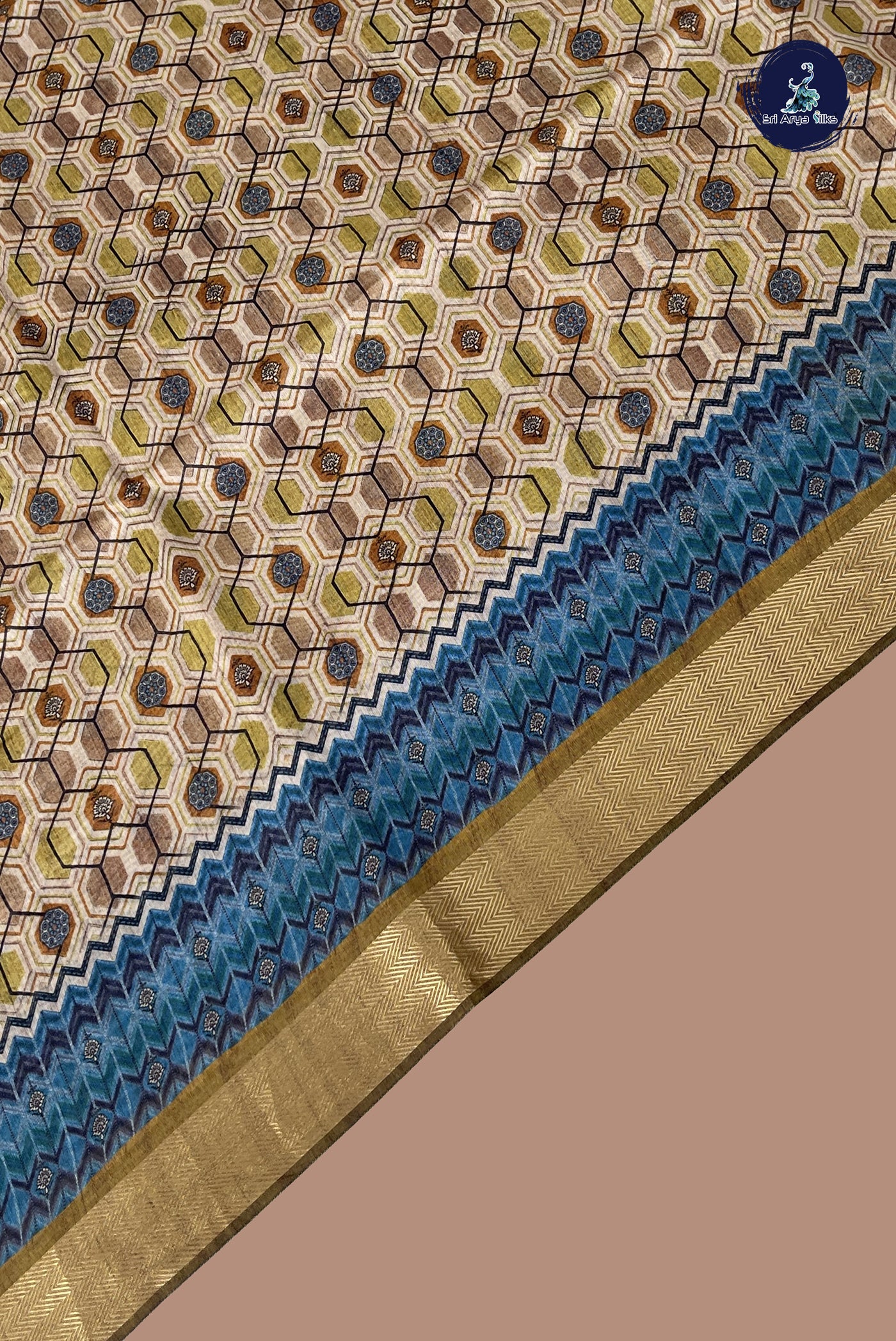 Chikku Shade Semi Chanderi Saree With Printed Pattern