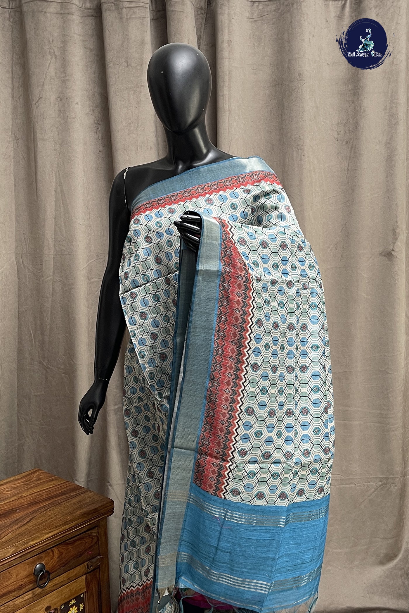 Chikku Shade Semi Chanderi Saree With Printed Pattern