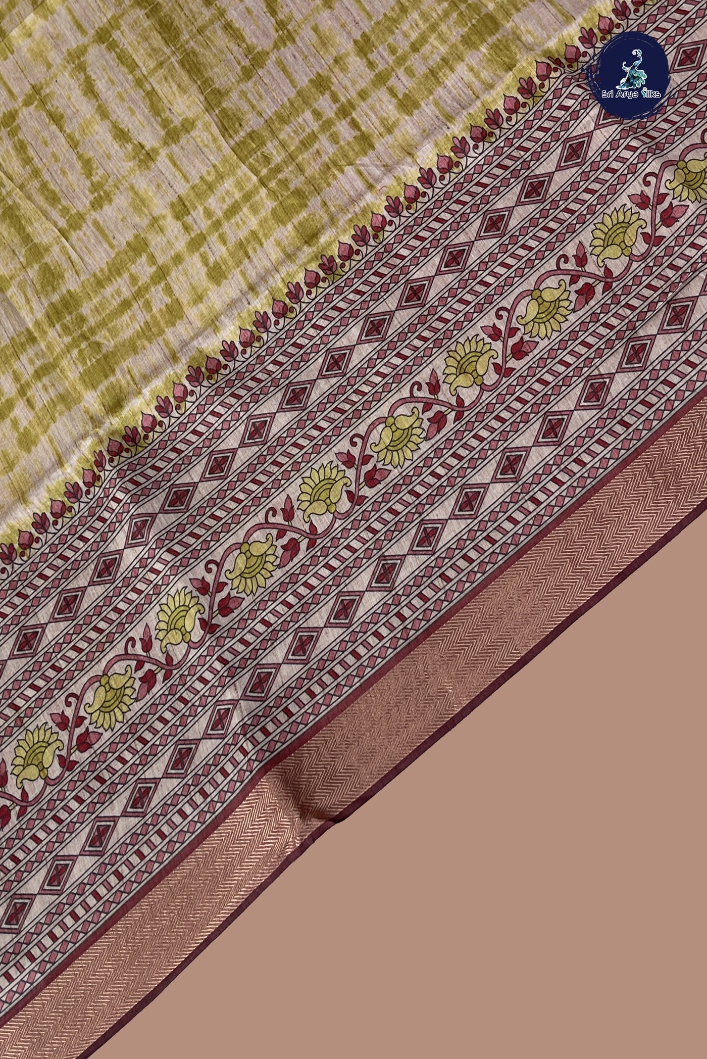 Yellowish Green Semi Chanderi Saree With Shibori Print Pattern