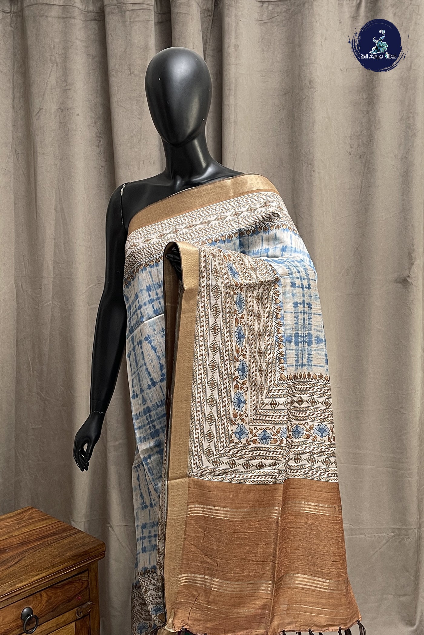Golden Brown Semi Chanderi Saree With Shibori Print Pattern