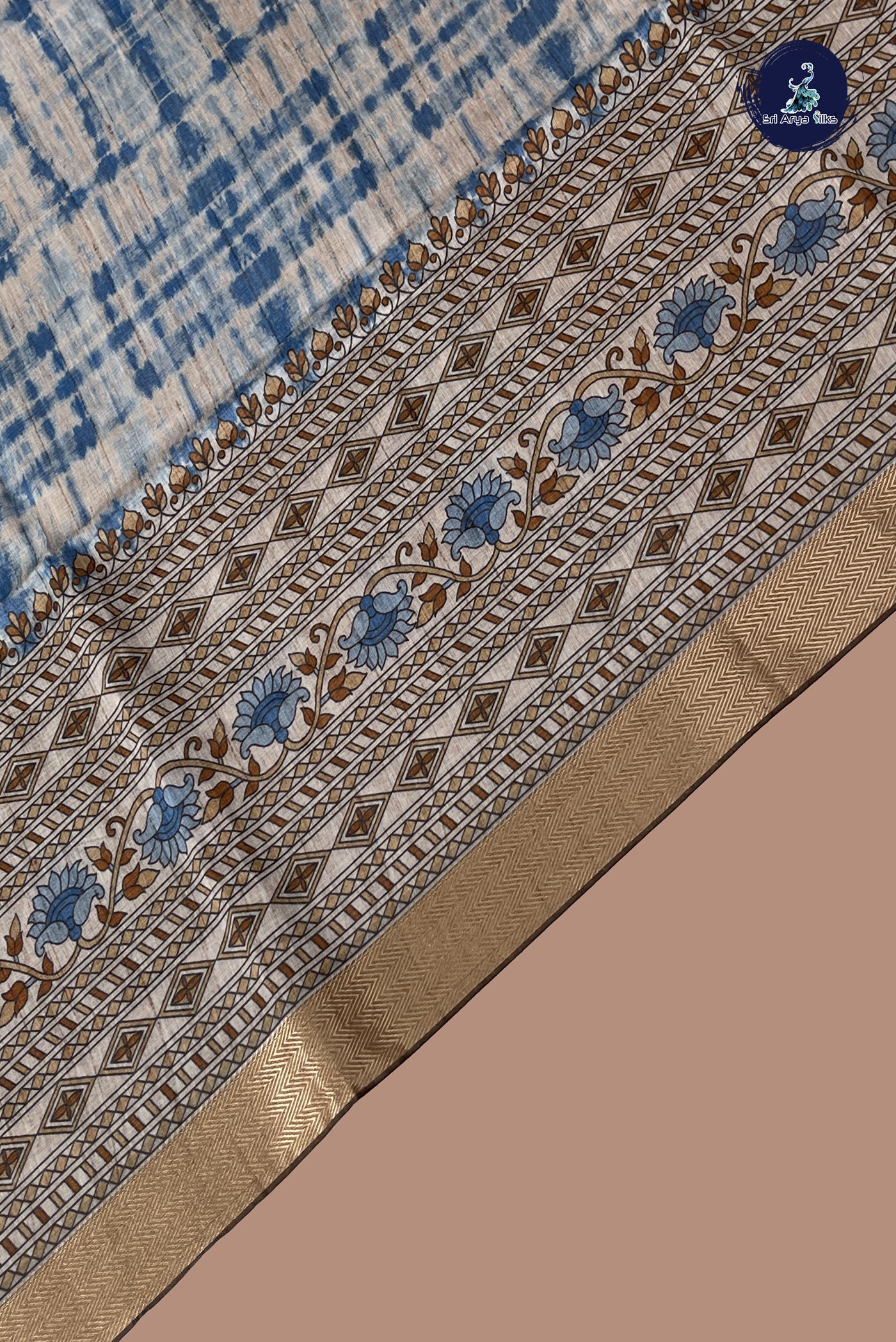 Golden Brown Semi Chanderi Saree With Shibori Print Pattern