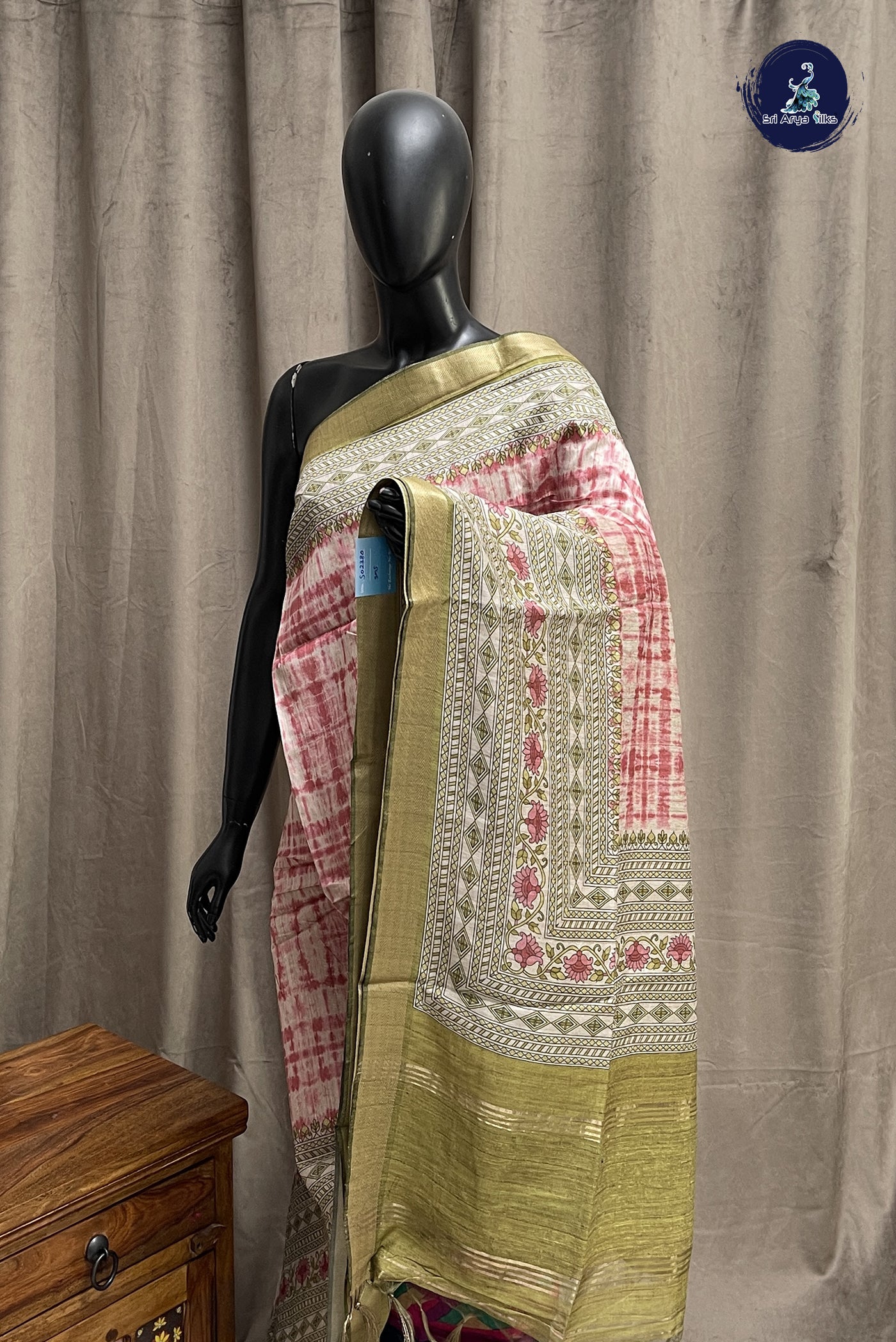 Red Semi Chanderi Saree With Shibori Print Pattern