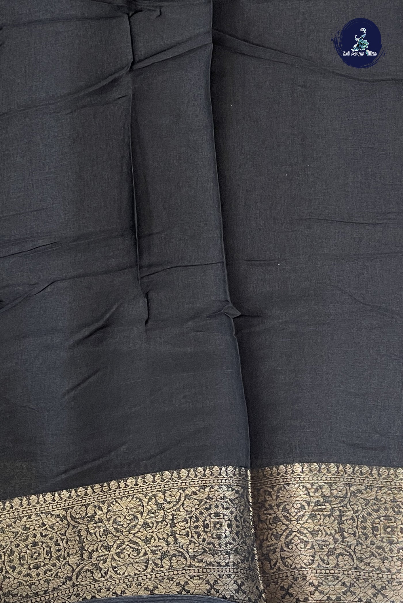 Black Linen Saree With Printed Pattern