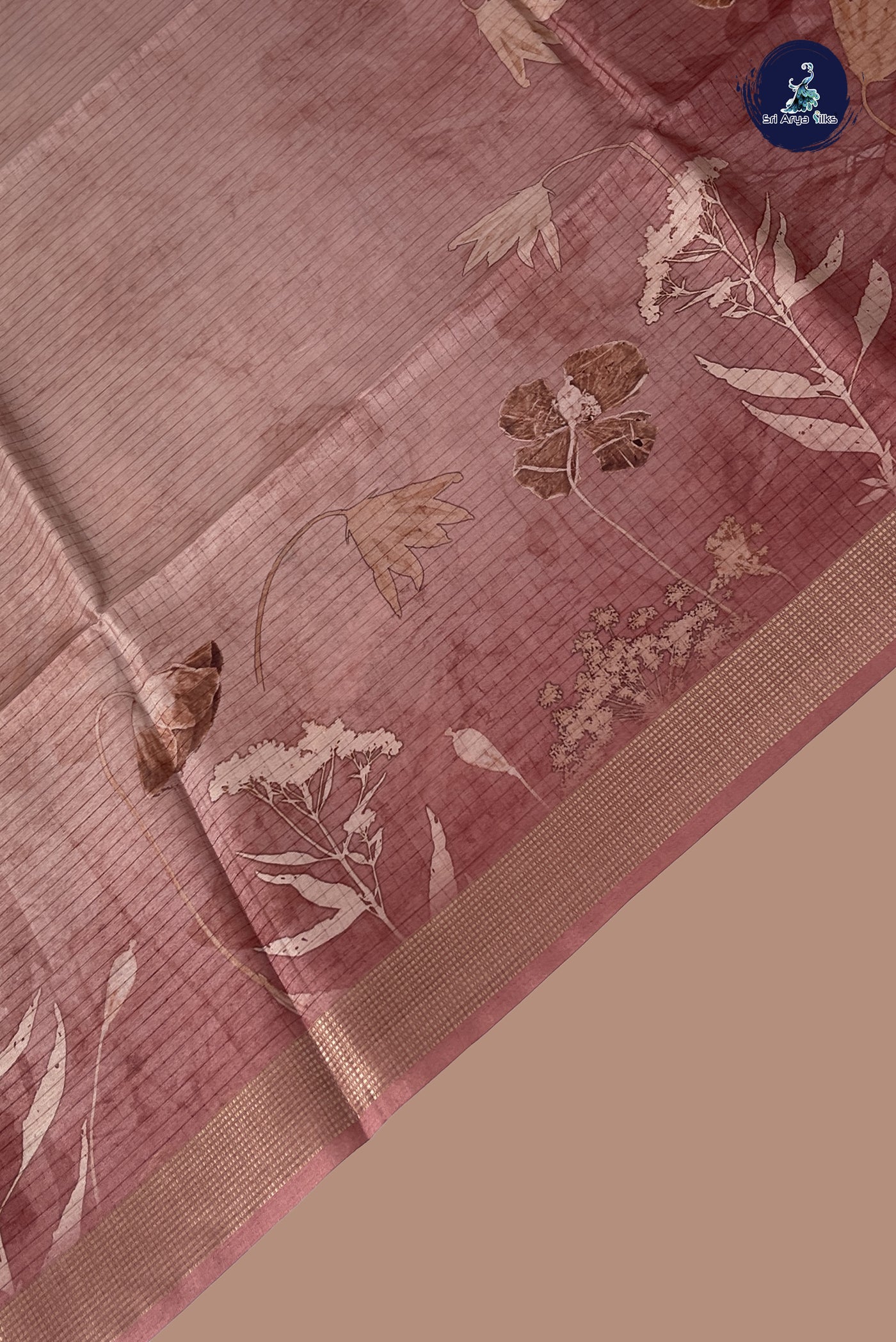 Peach Semi Raw Silk Saree With Floral Print Pattern