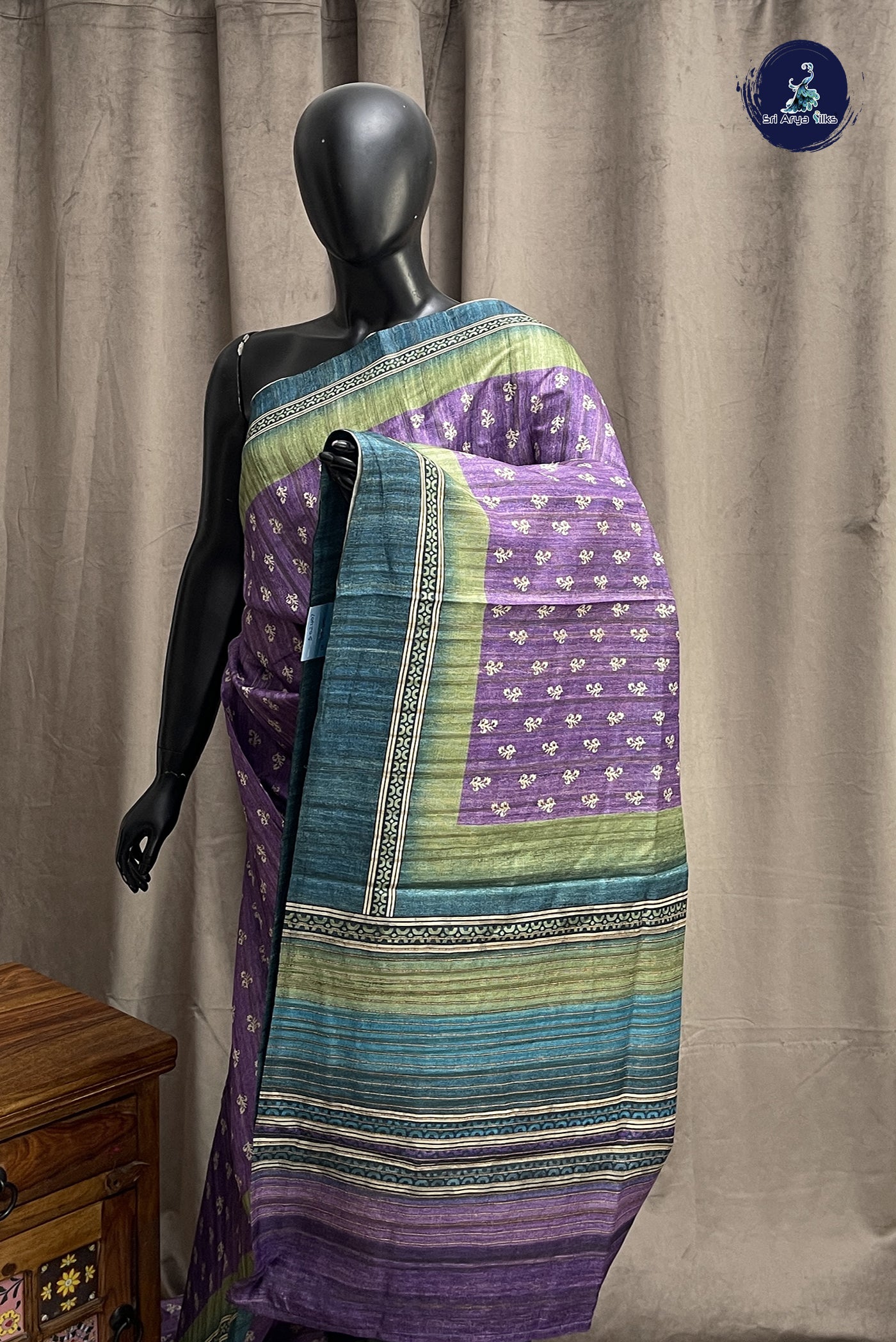 Lavender Semi Tussar Saree With Printed Pattern