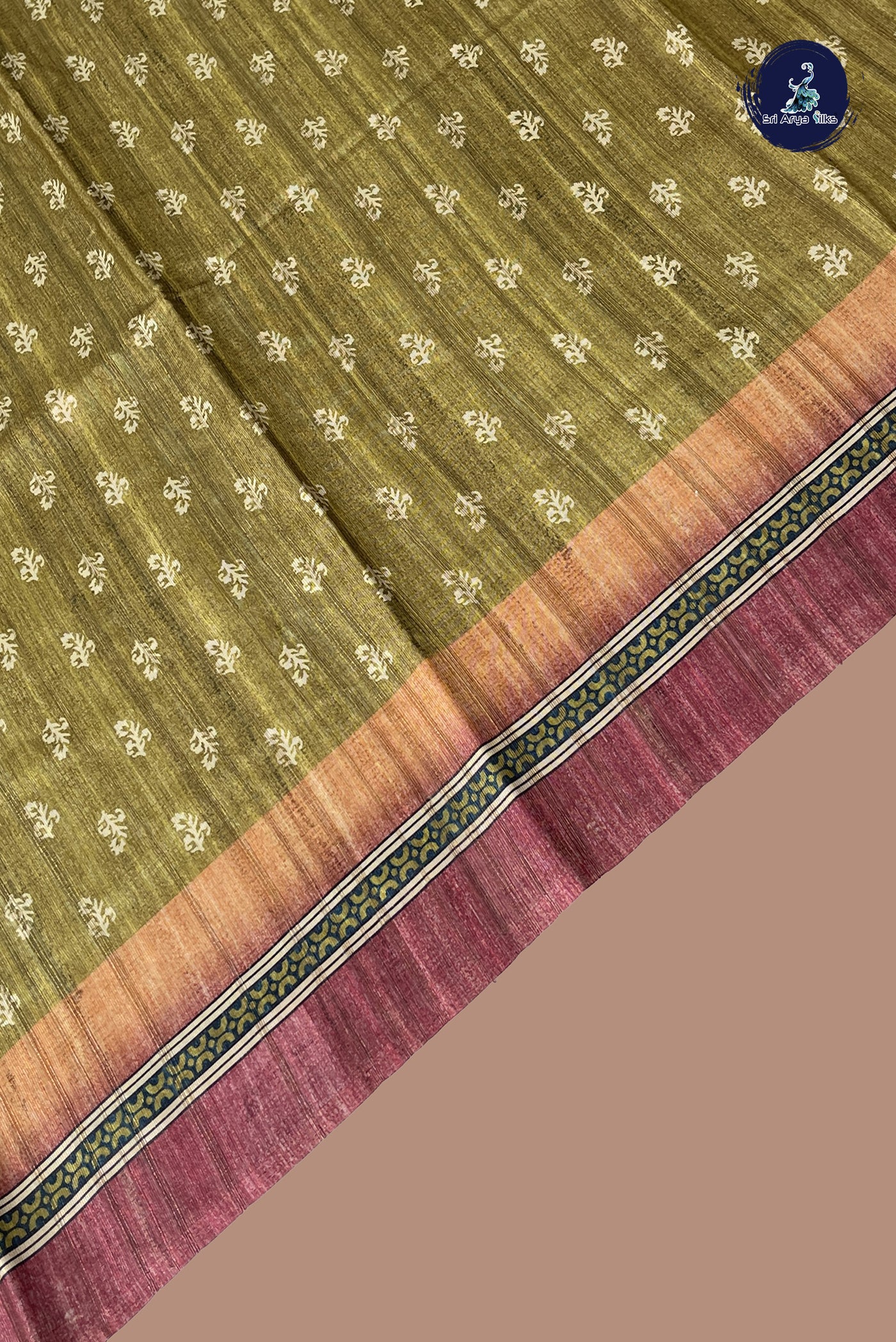 Dual Tone Mehendi Green Semi Tussar Saree With Printed Pattern