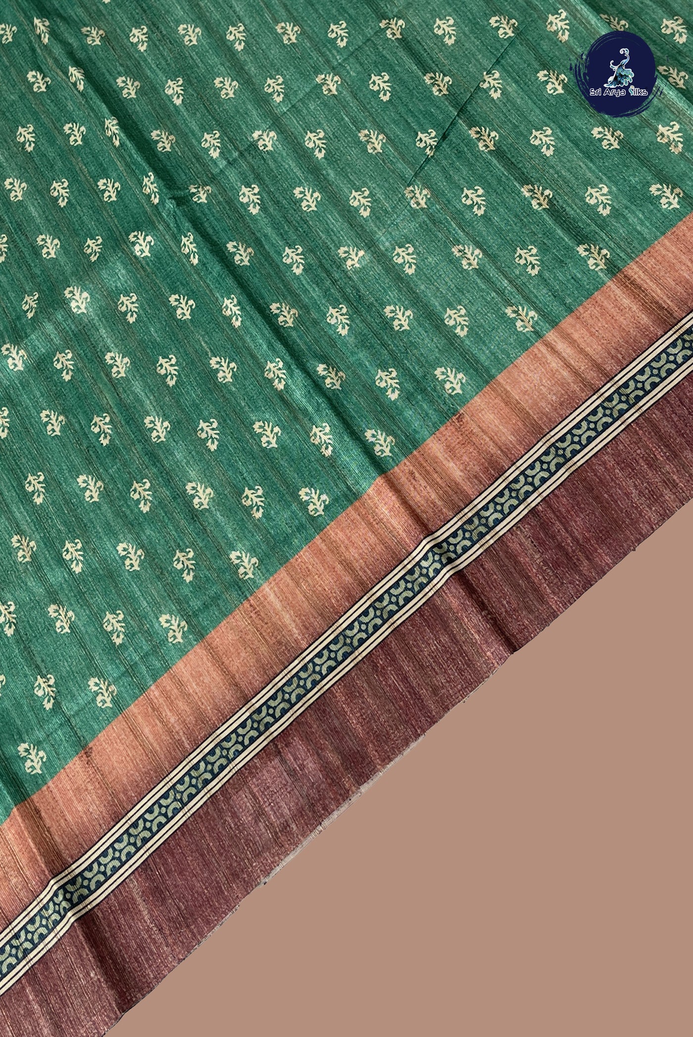 Green Semi Tussar Saree With Printed Pattern