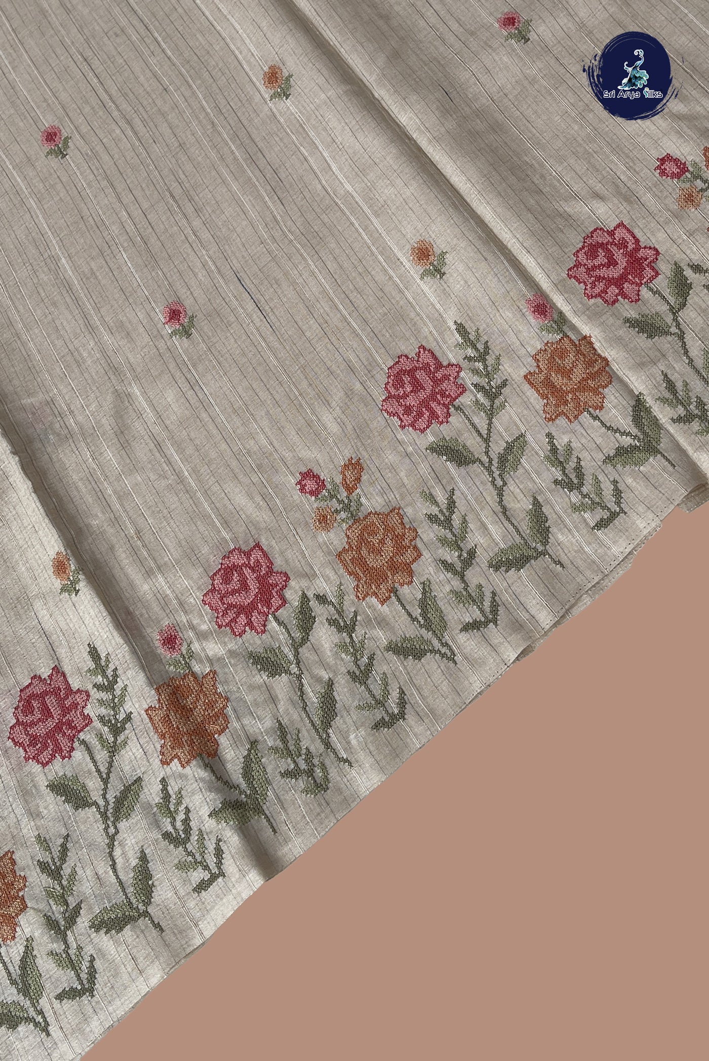 Ivory Semi Tussar Saree With Embroidery Pattern