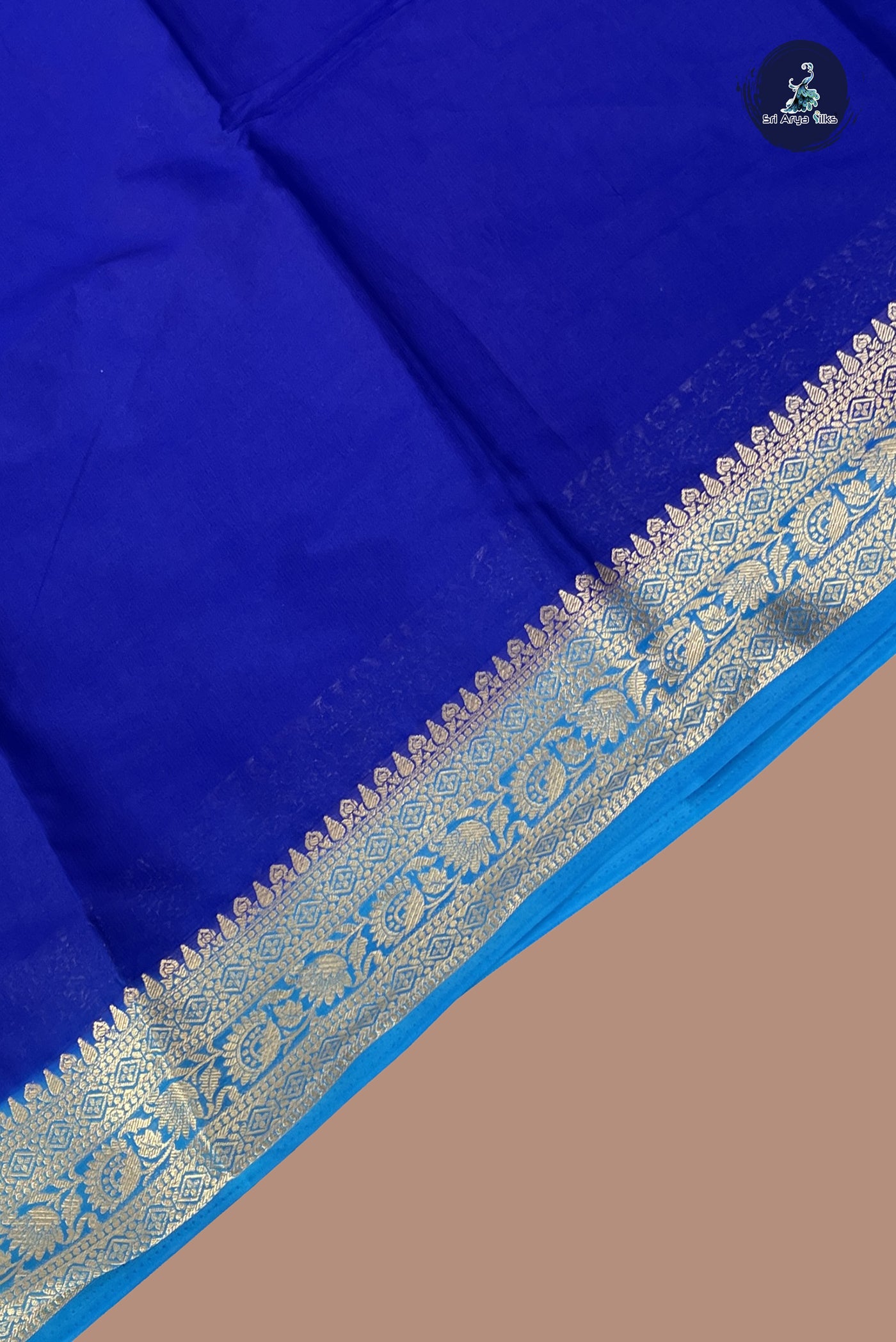 Dark Blue Semi Mysore Silk With Plain Pattern