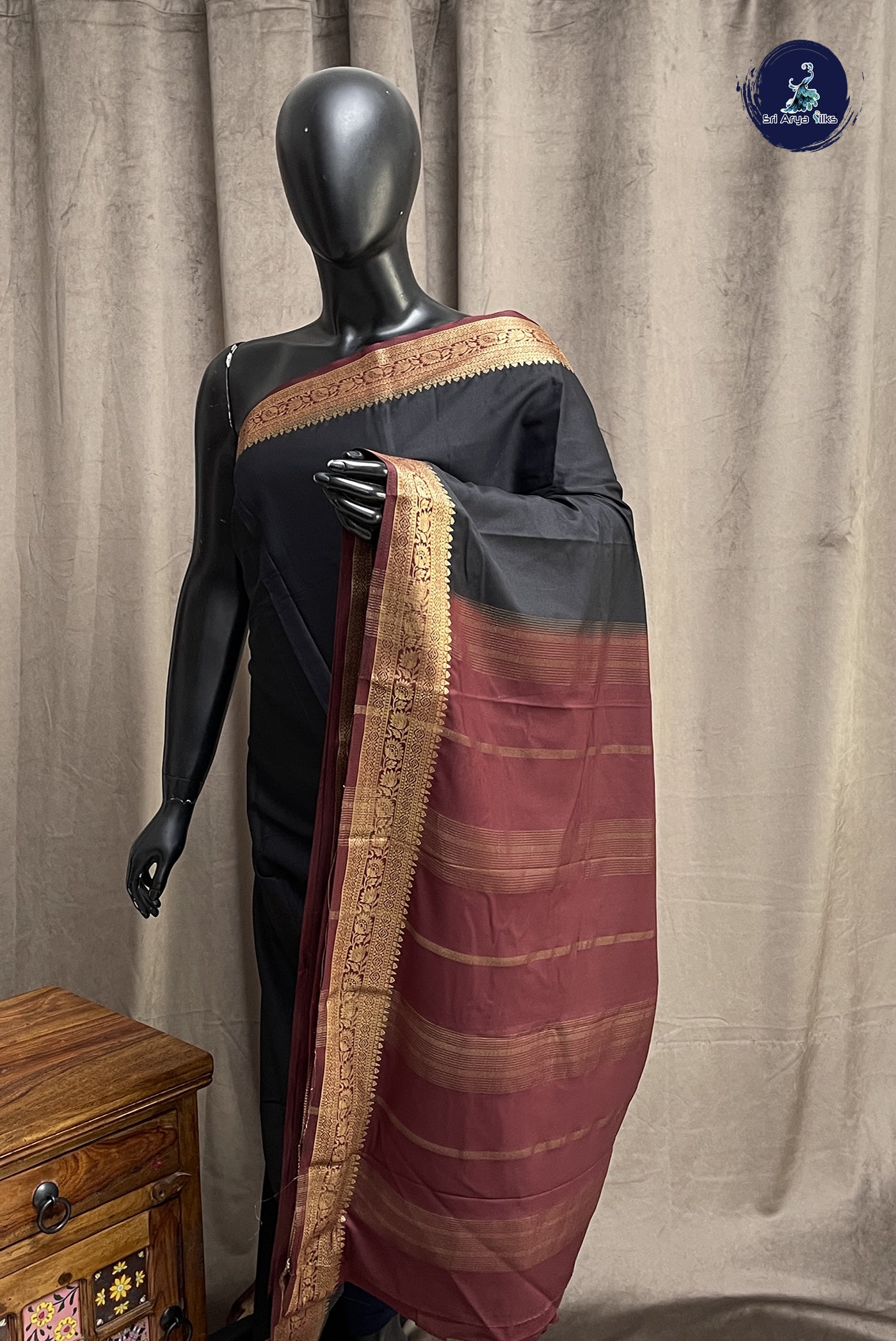 Black Semi Mysore Silk With Plain Pattern