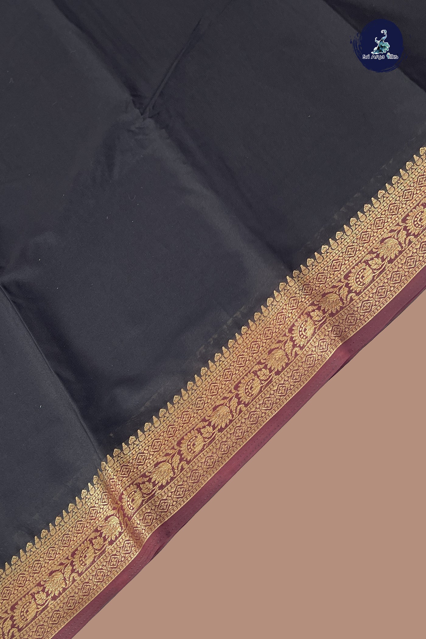 Black Semi Mysore Silk With Plain Pattern
