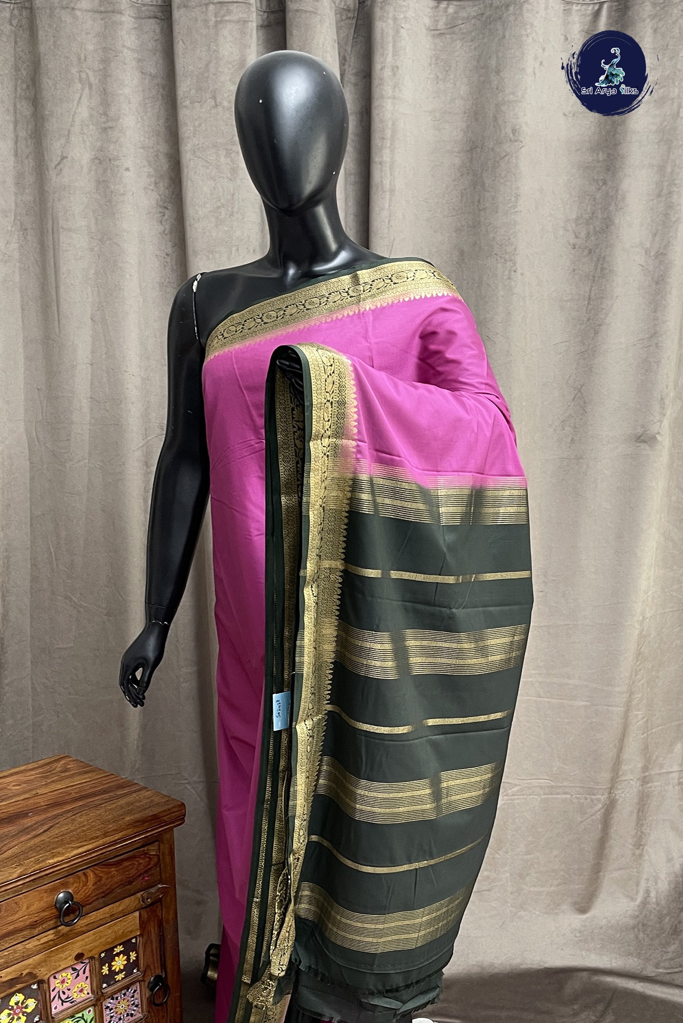Pink Semi Mysore Silk With Plain Pattern