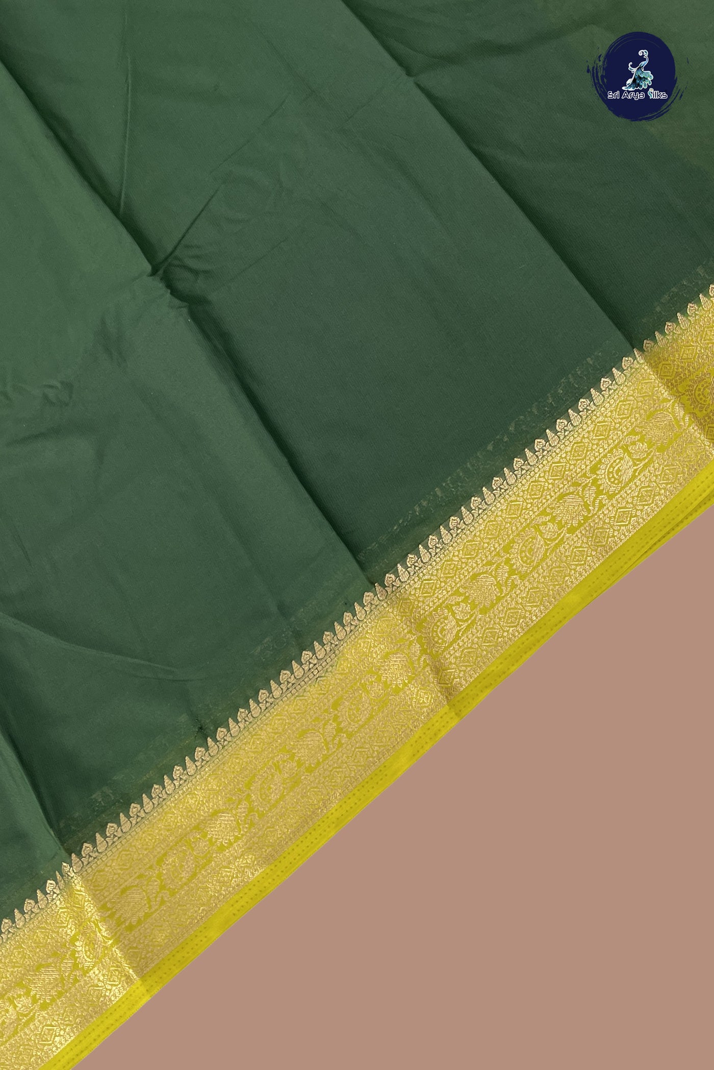 Dark Green Semi Mysore Silk With Plain Pattern