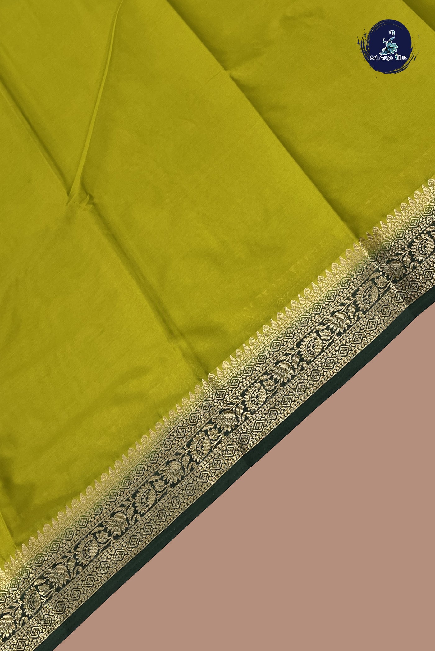 Yellowish Green Semi Mysore Silk With Plain Pattern