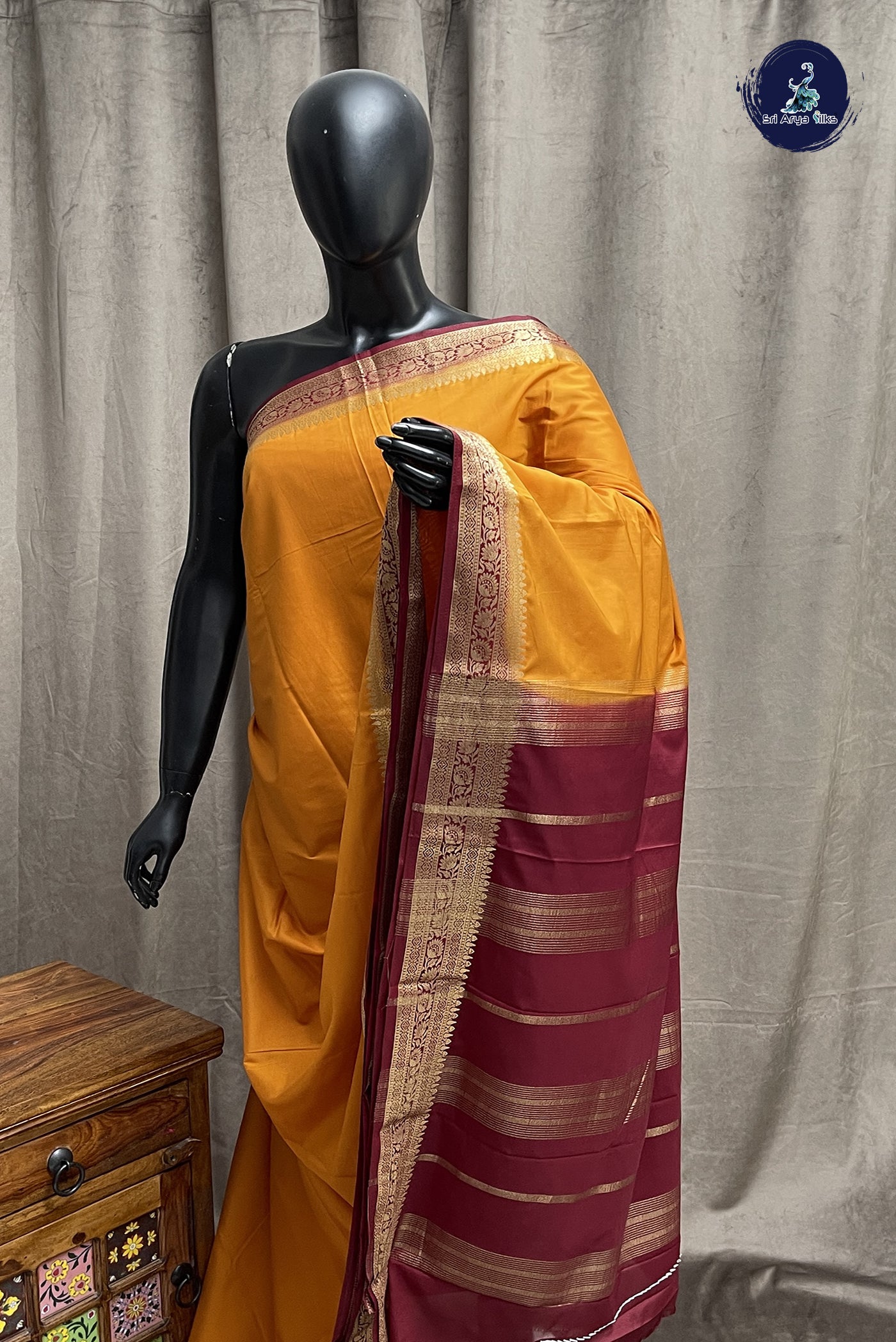 Mustard Yellow Semi Mysore Silk With Plain Pattern