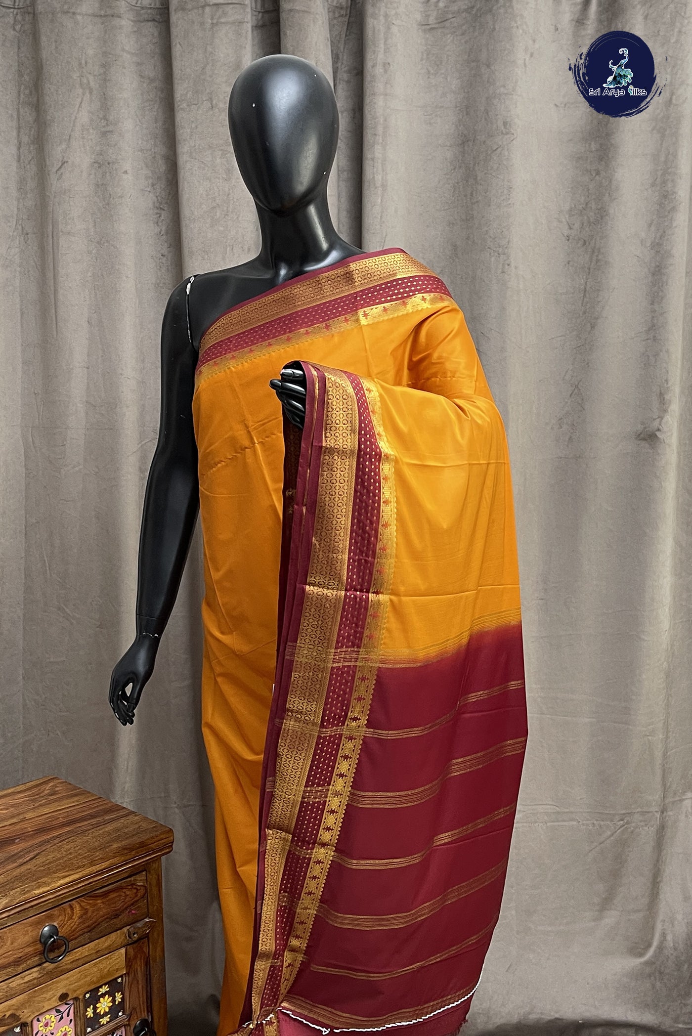 Mustard Yellow Semi Mysore Silk With Plain Pattern