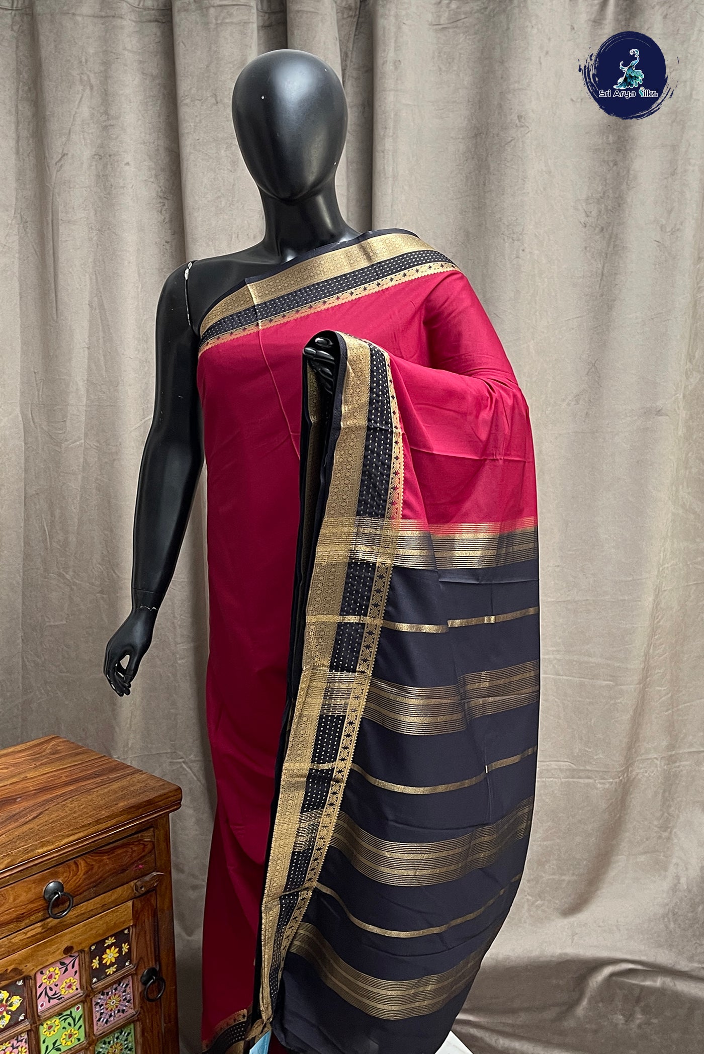 Maroon Semi Mysore Silk With Plain Pattern